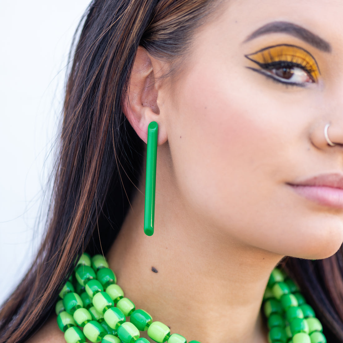 Green Couture Lucite Skinny Stick Stud Earrings