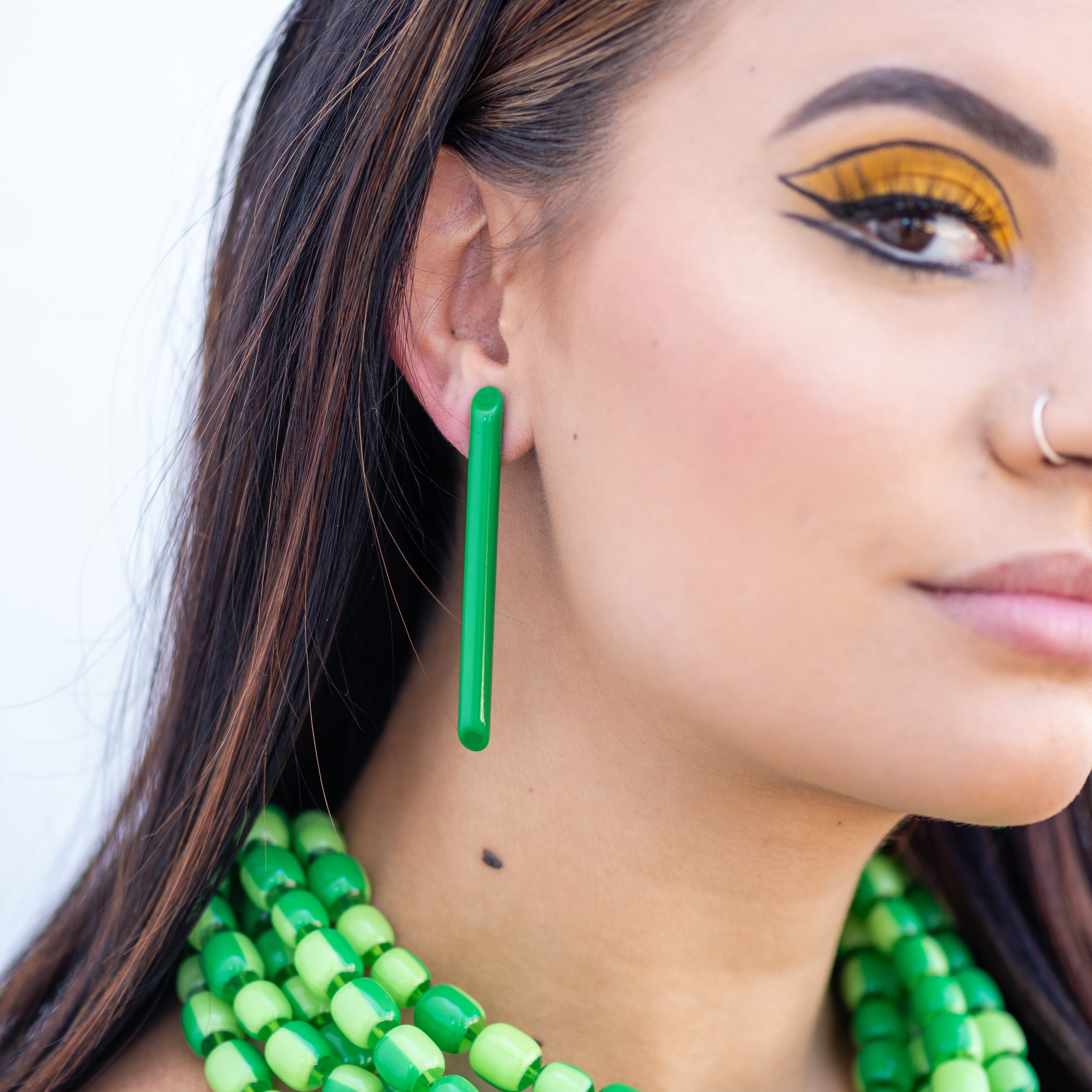 Green Couture Lucite Skinny Stick Stud Earrings