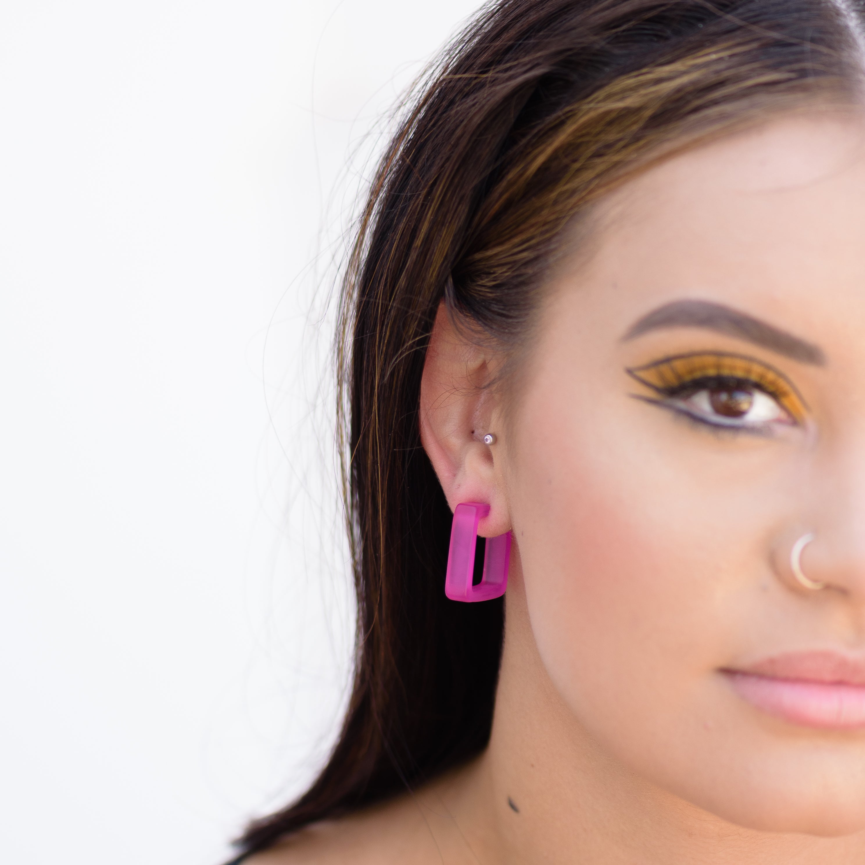 bright pink square hoops