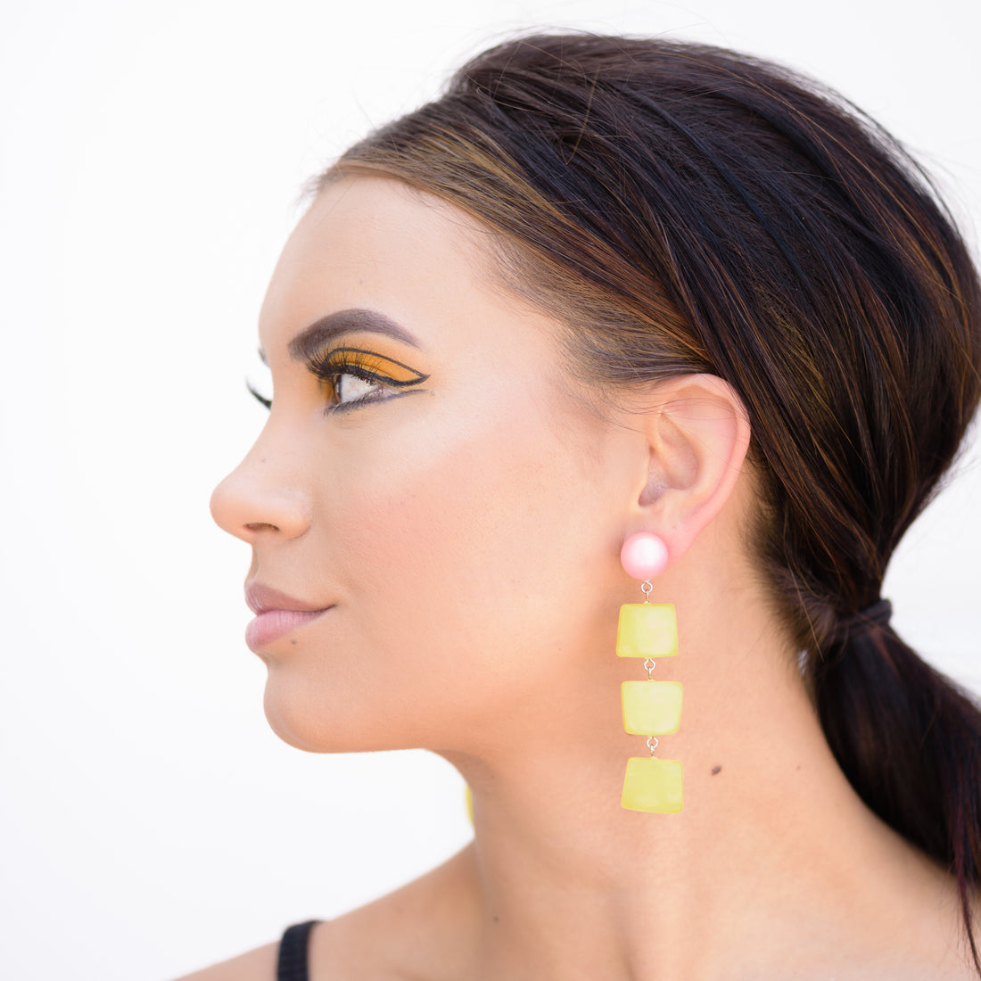 Light Pink &amp; Yellow Geometric Stack Moonglow Statement Earrings