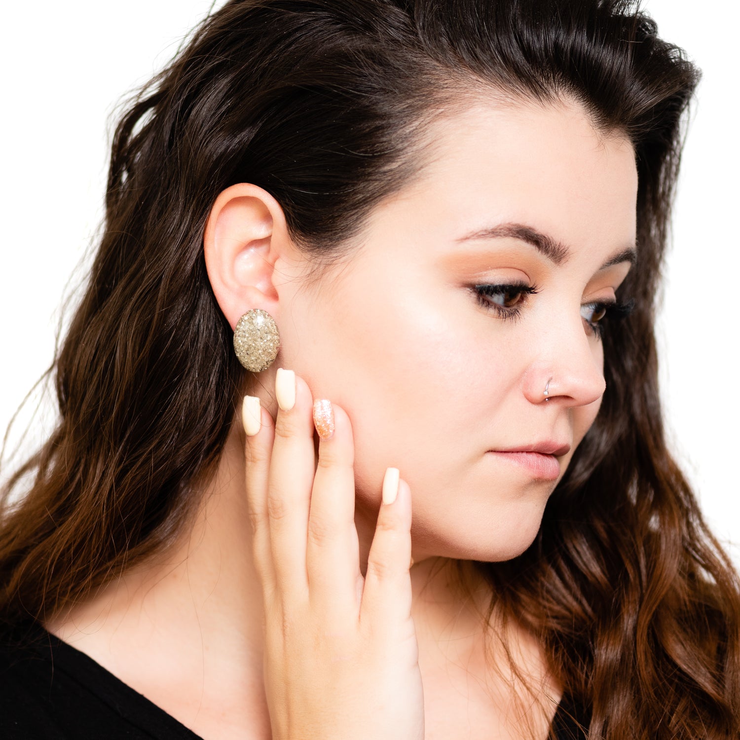 oval glitter resin earrings