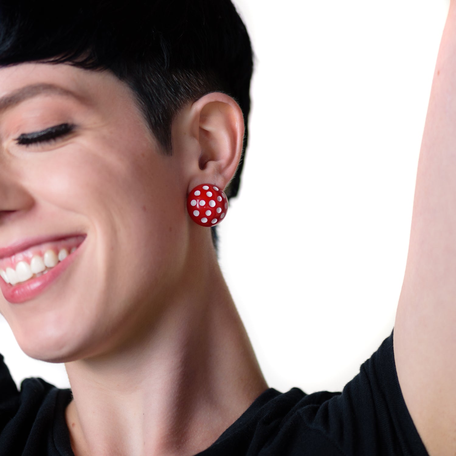 red dotted earrings