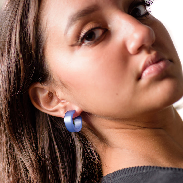 lucite earrings on model