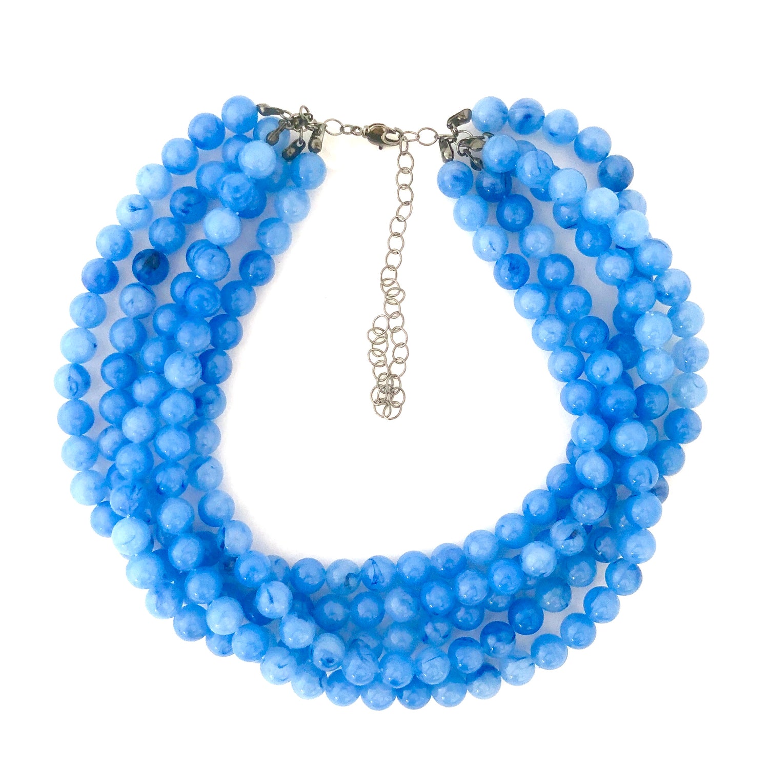 Denim Blue Marbled Lucite Beaded Sylvie Statement Necklace