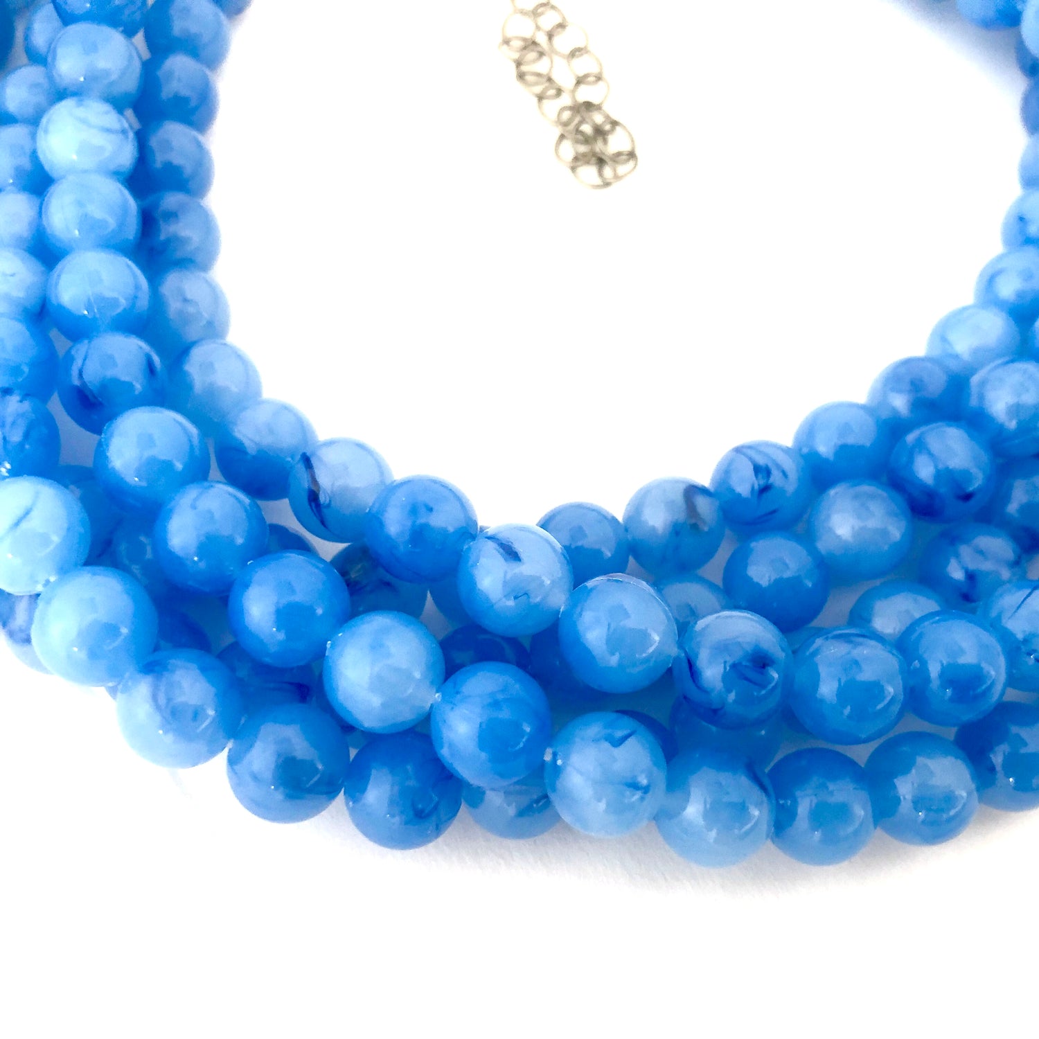 Denim Blue Marbled Lucite Beaded Sylvie Statement Necklace