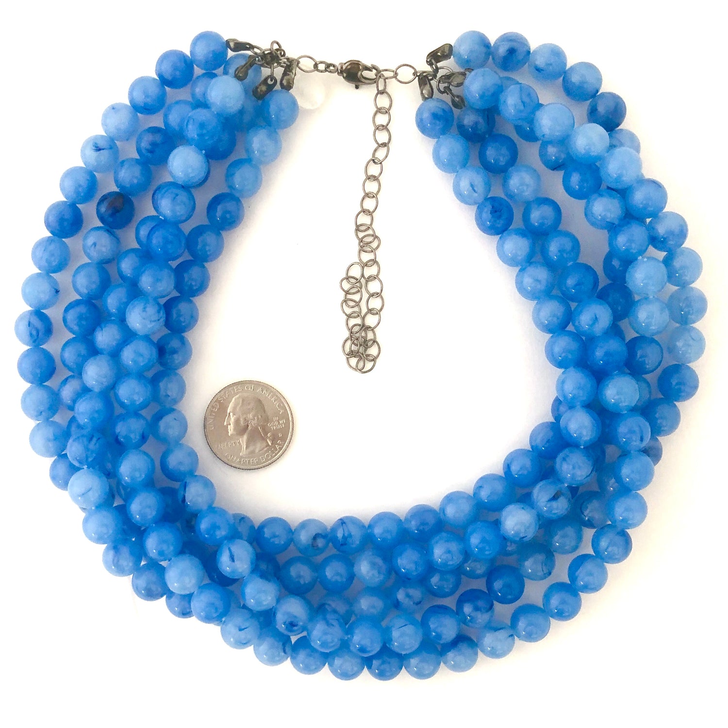 Denim Blue Marbled Lucite Beaded Sylvie Statement Necklace