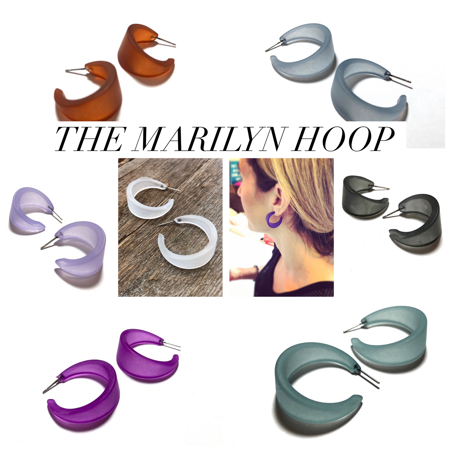 Denim Blue Frosted Small Marilyn Hoop Earrings