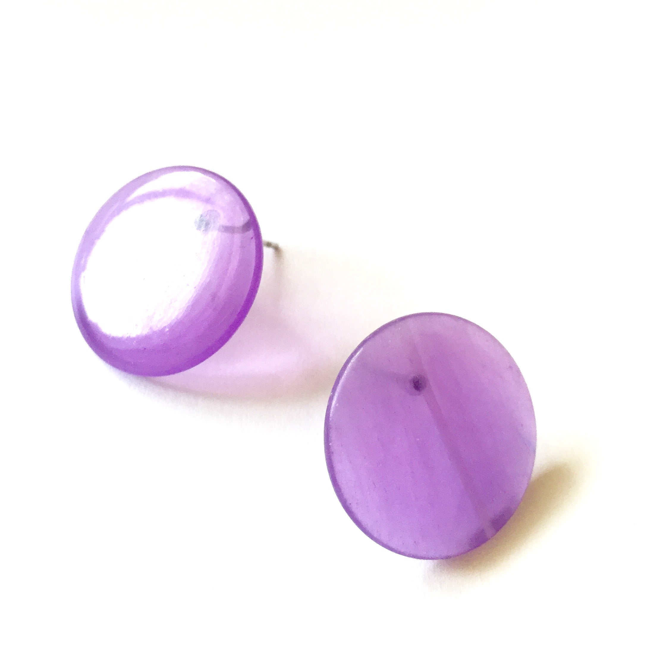 Bright Purple Marbled Disc Stud Earrings