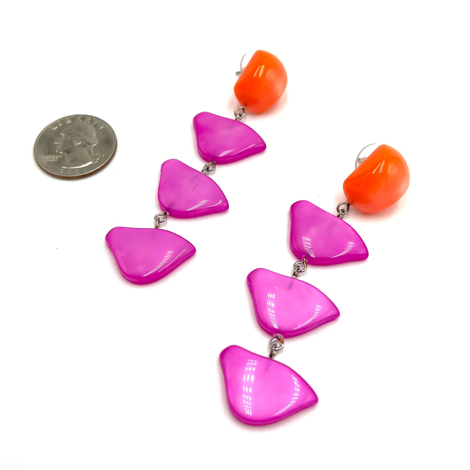 Neon Melon &amp; Pink Moonglow Fat Bird Earrings *