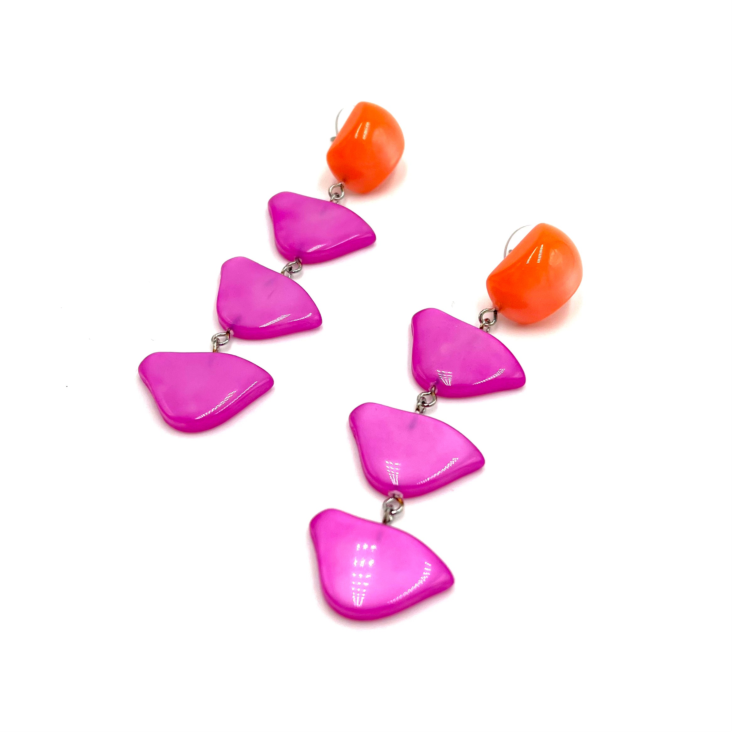 Neon Melon &amp; Pink Moonglow Fat Bird Earrings *