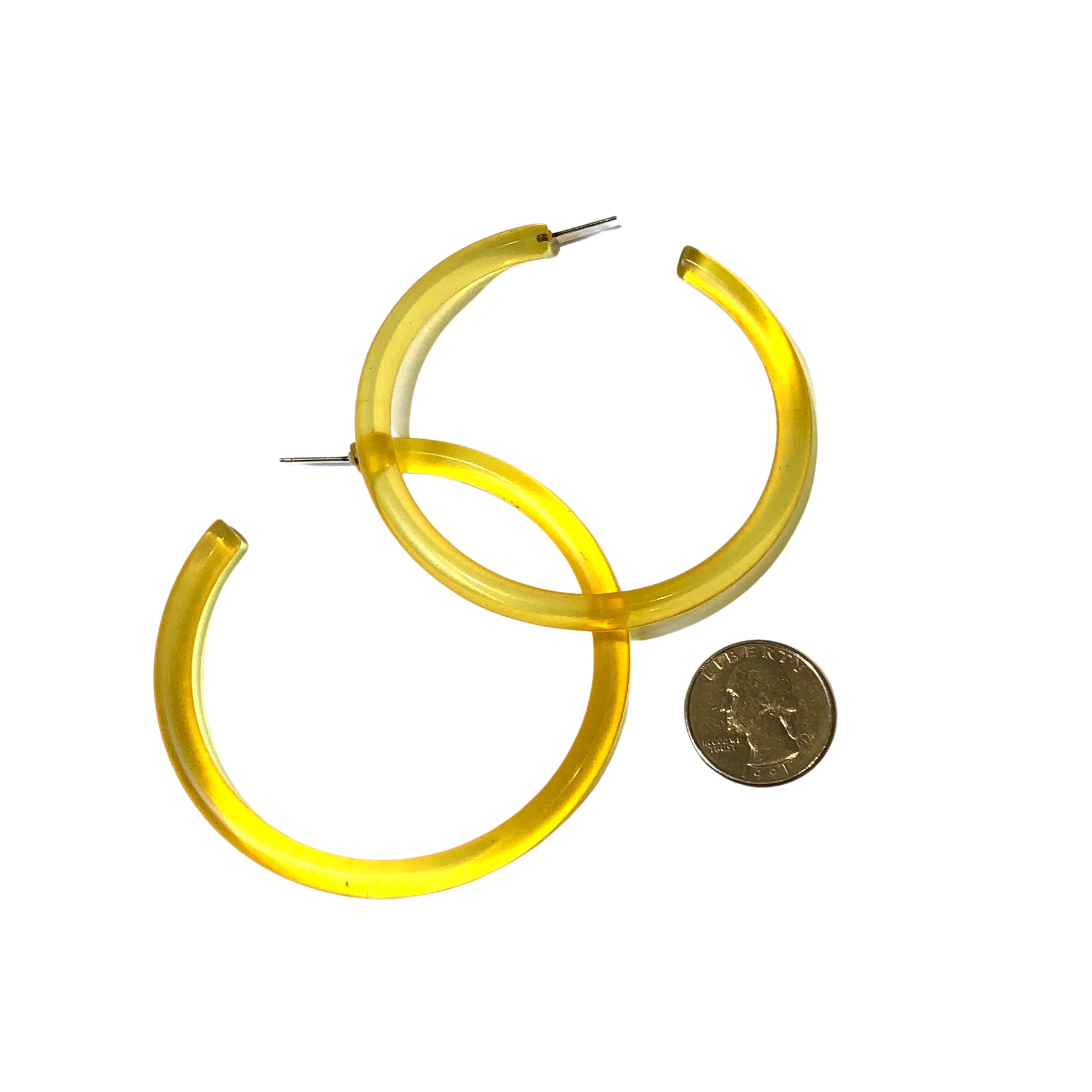 Golden Yellow Lucite Bangle Hoop Earrings 3 Inch