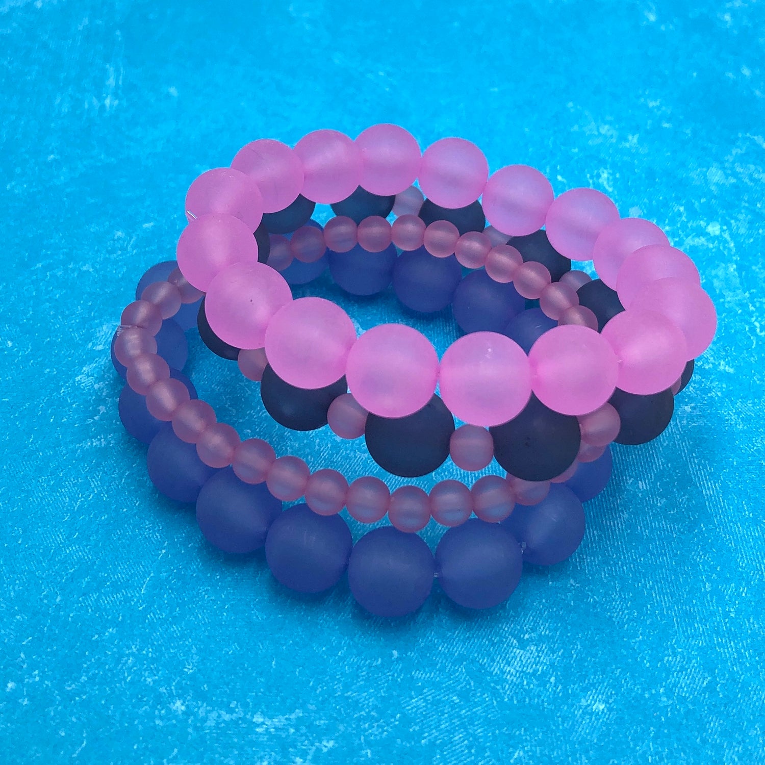 Frosted Pink &amp; Peris Stack and Stretch Bracelets Set
