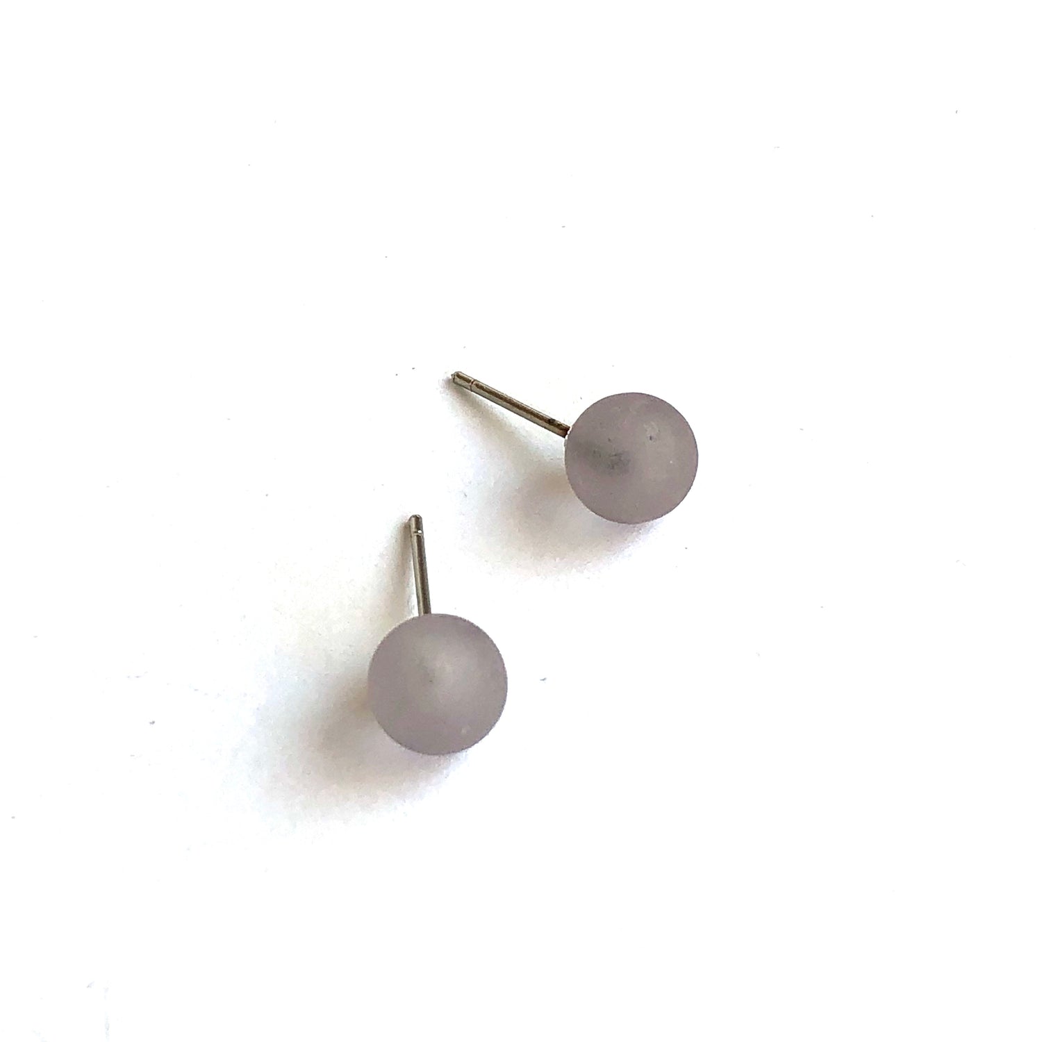Grey Frosted Lucite Mini Ball Stud Earrings
