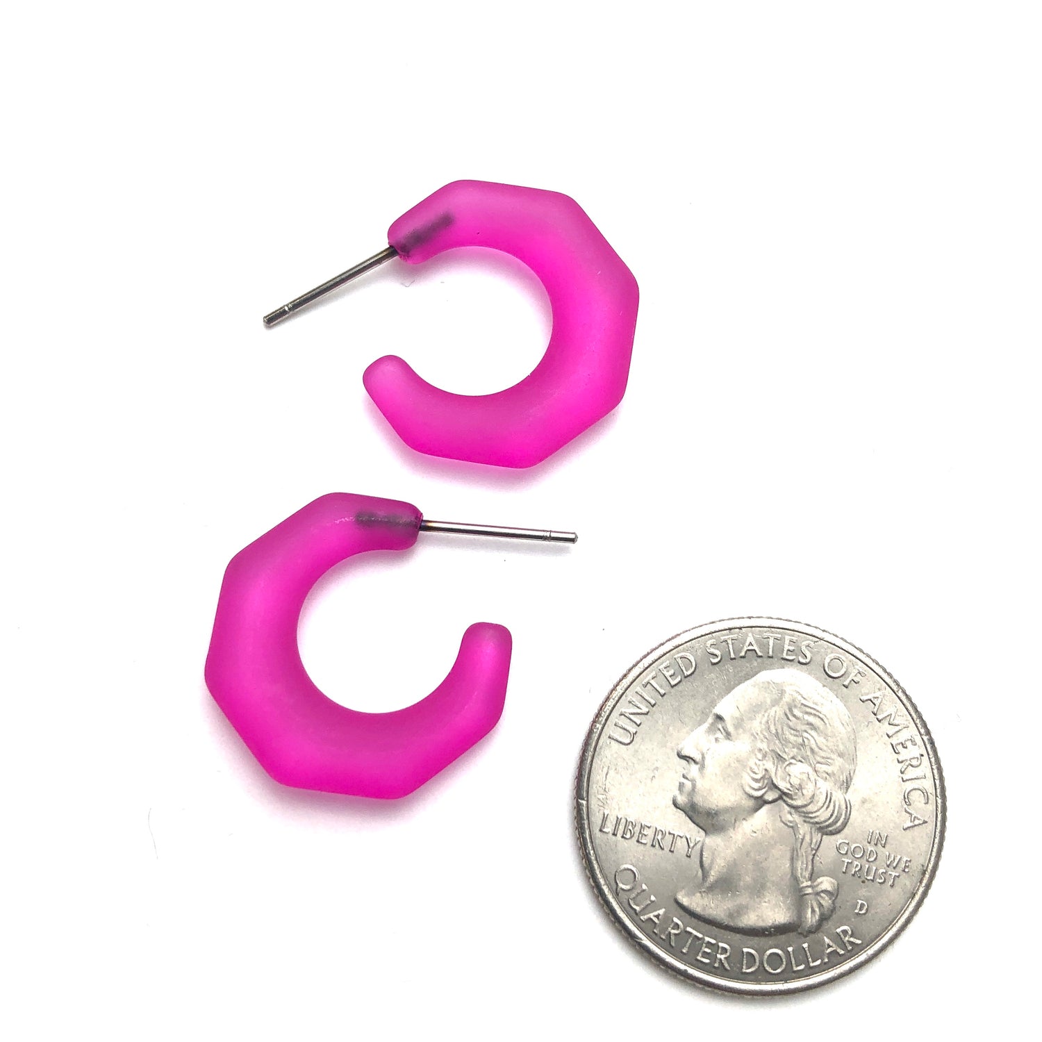 frosted pink hoop earrings