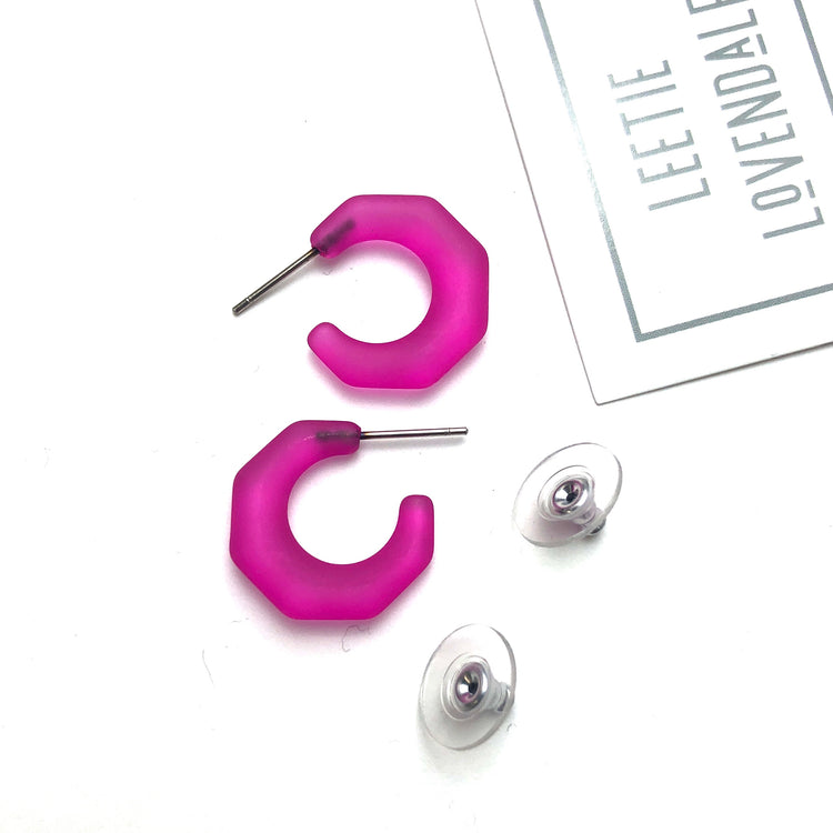 hot pink frosted hoop earrings