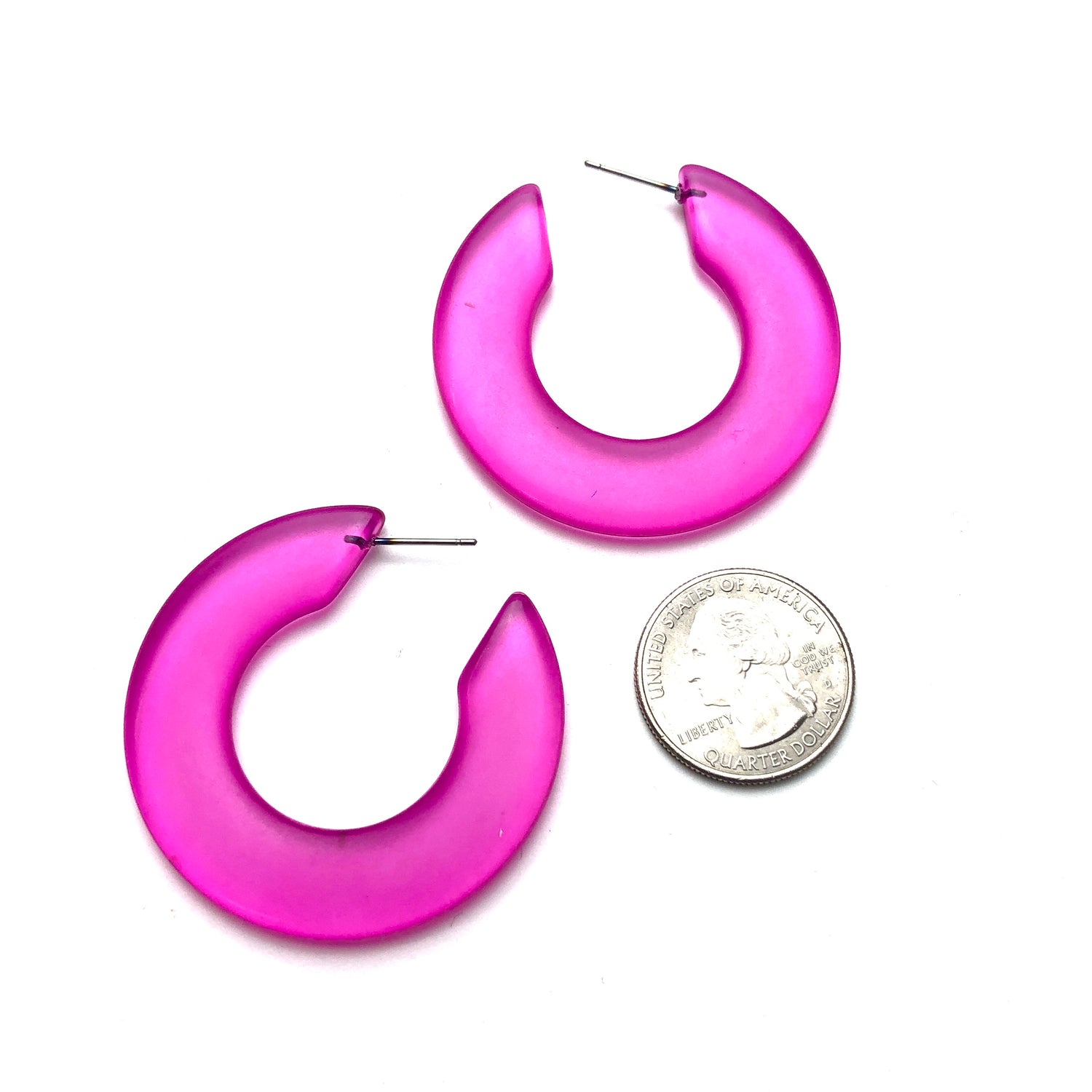 Hot Pink Retro Mod Twiggy Hoop Earrings
