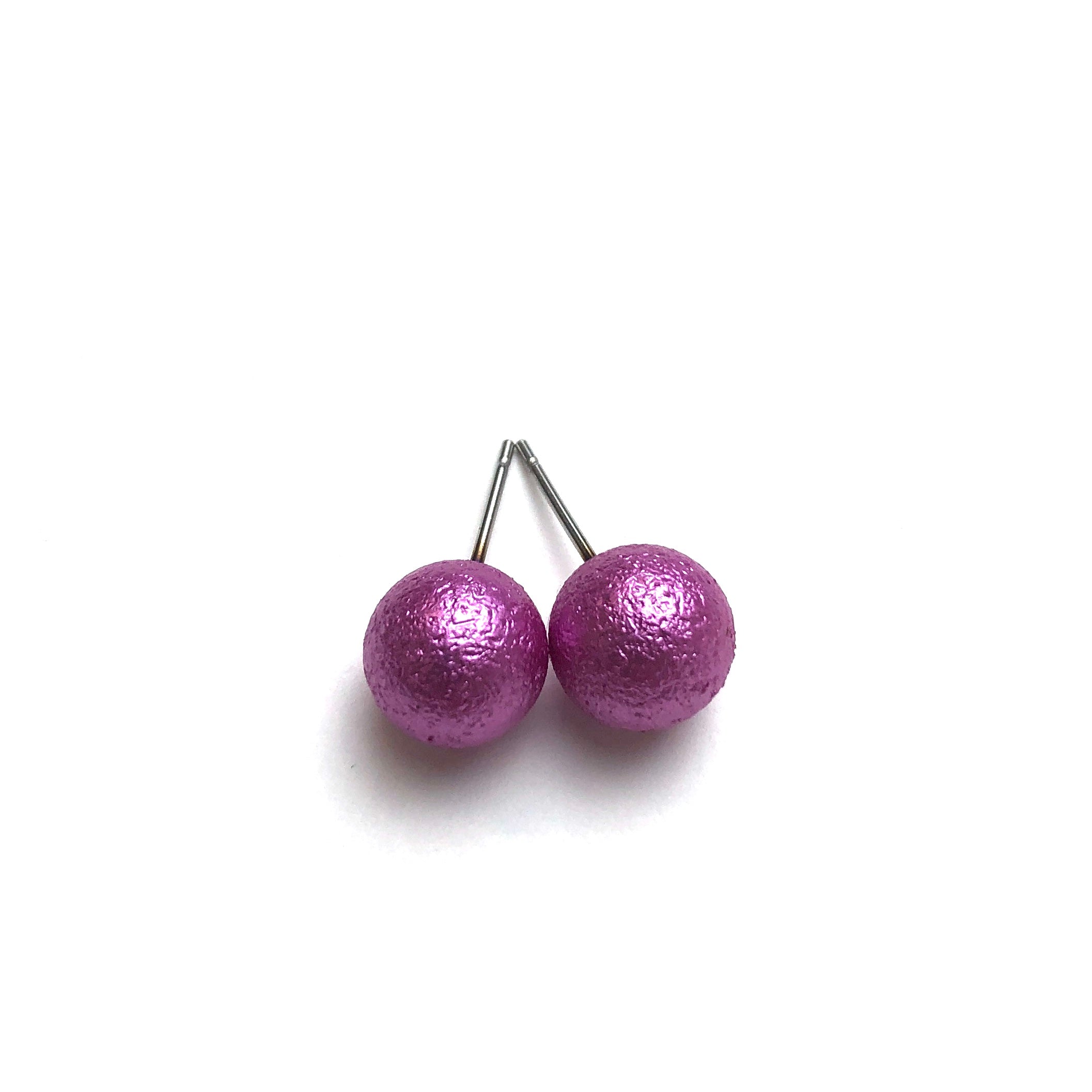 Hot Pink Pitted Lucite Large Ball Stud Earrings