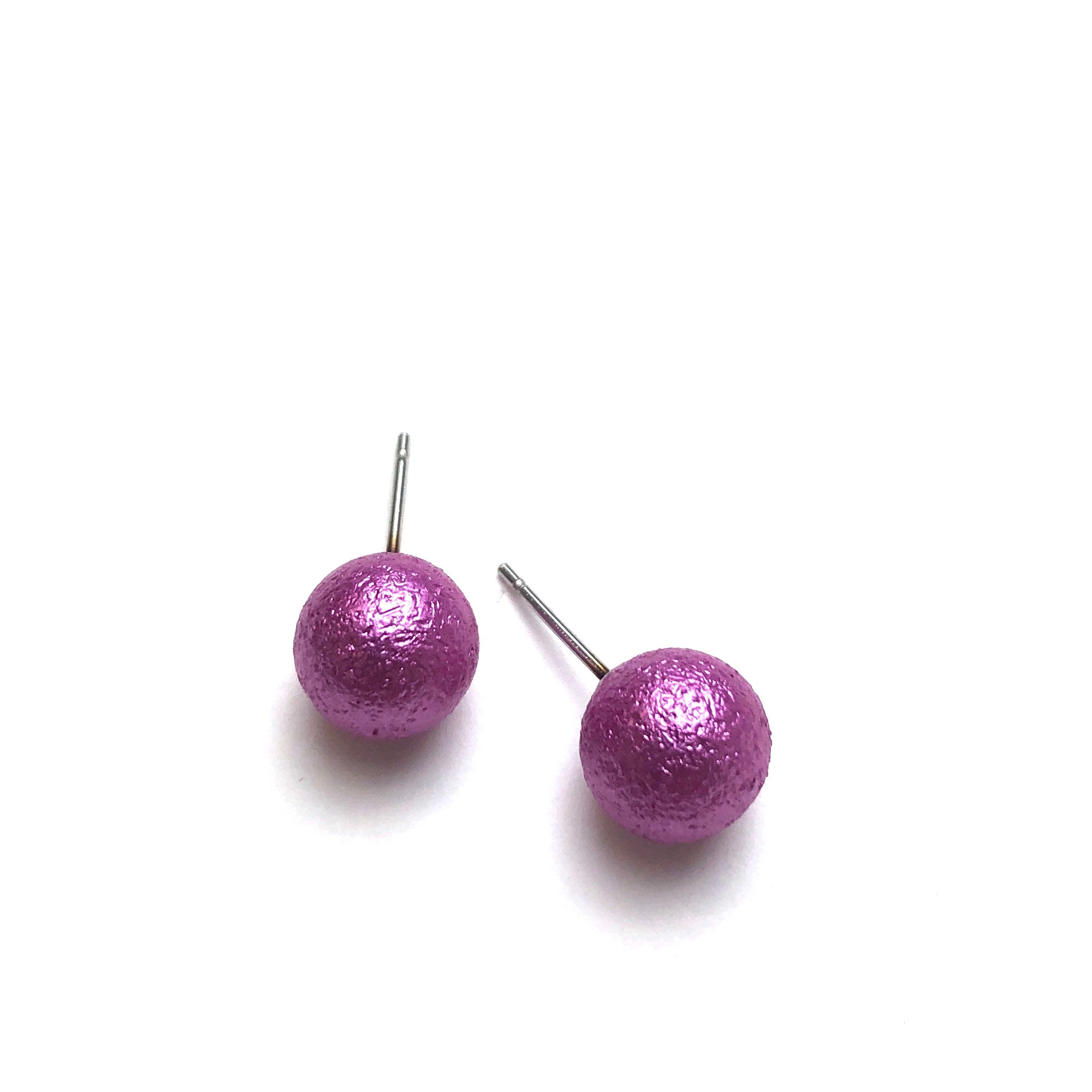 Hot Pink Pitted Lucite Large Ball Stud Earrings