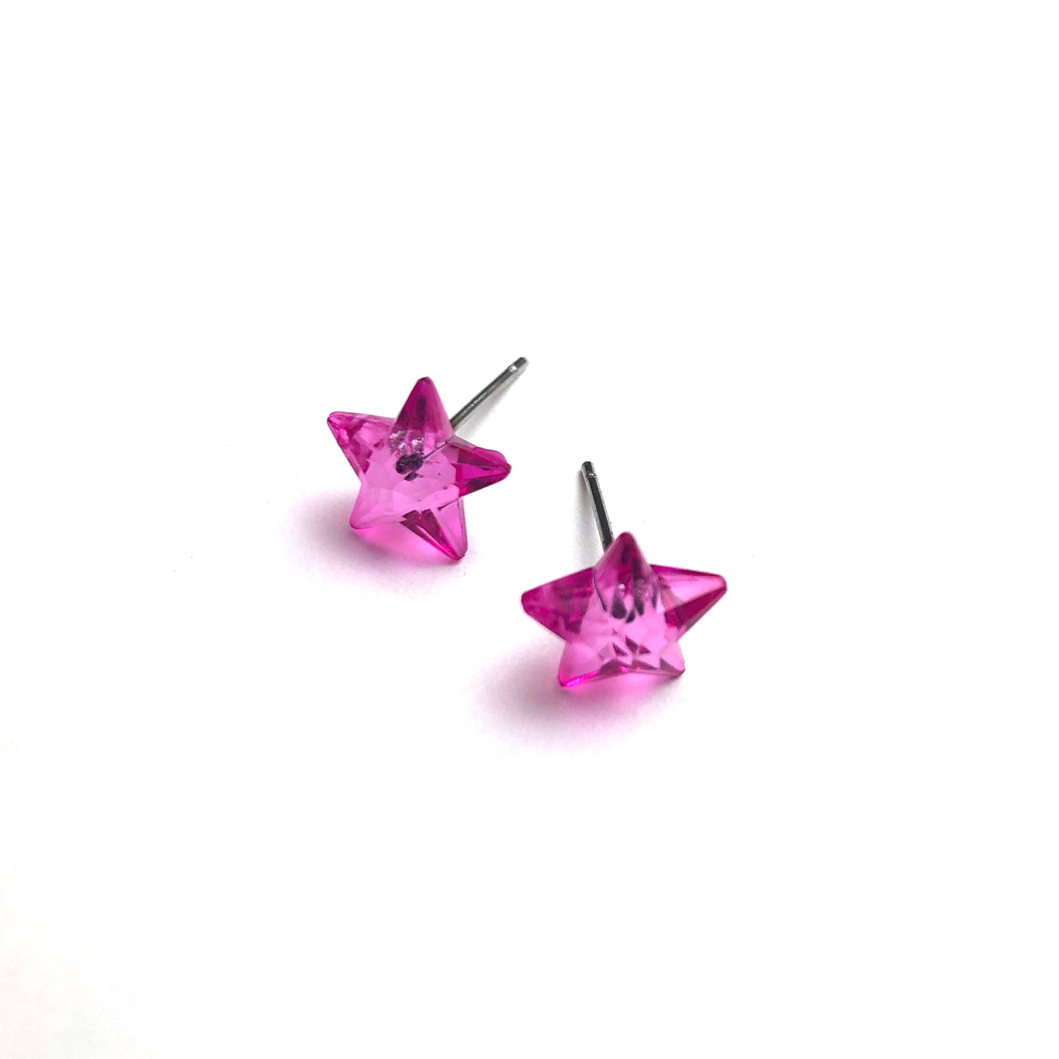Hot Pink Faceted Petite Star Stud Earrings