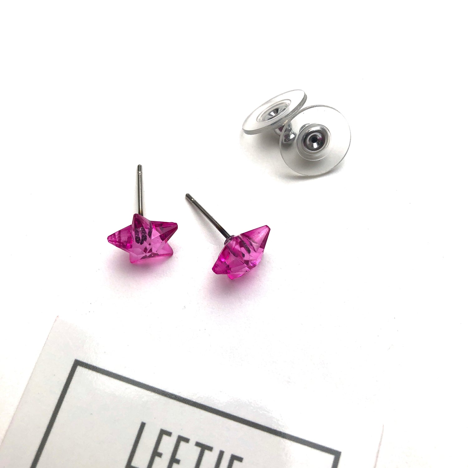Hot Pink Faceted Petite Star Stud Earrings
