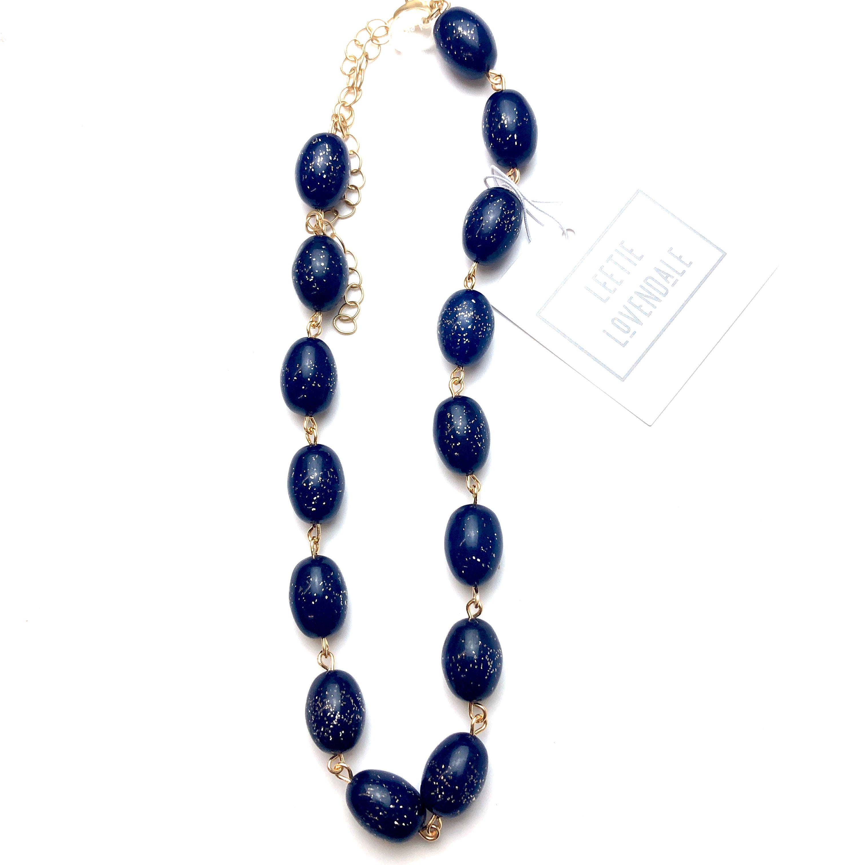 Navy Sparkle Bling Beaded Amelia Necklace *