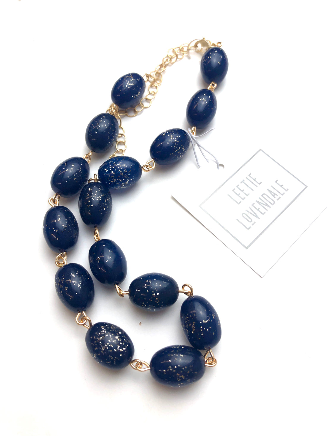 Navy Sparkle Bling Beaded Amelia Necklace *