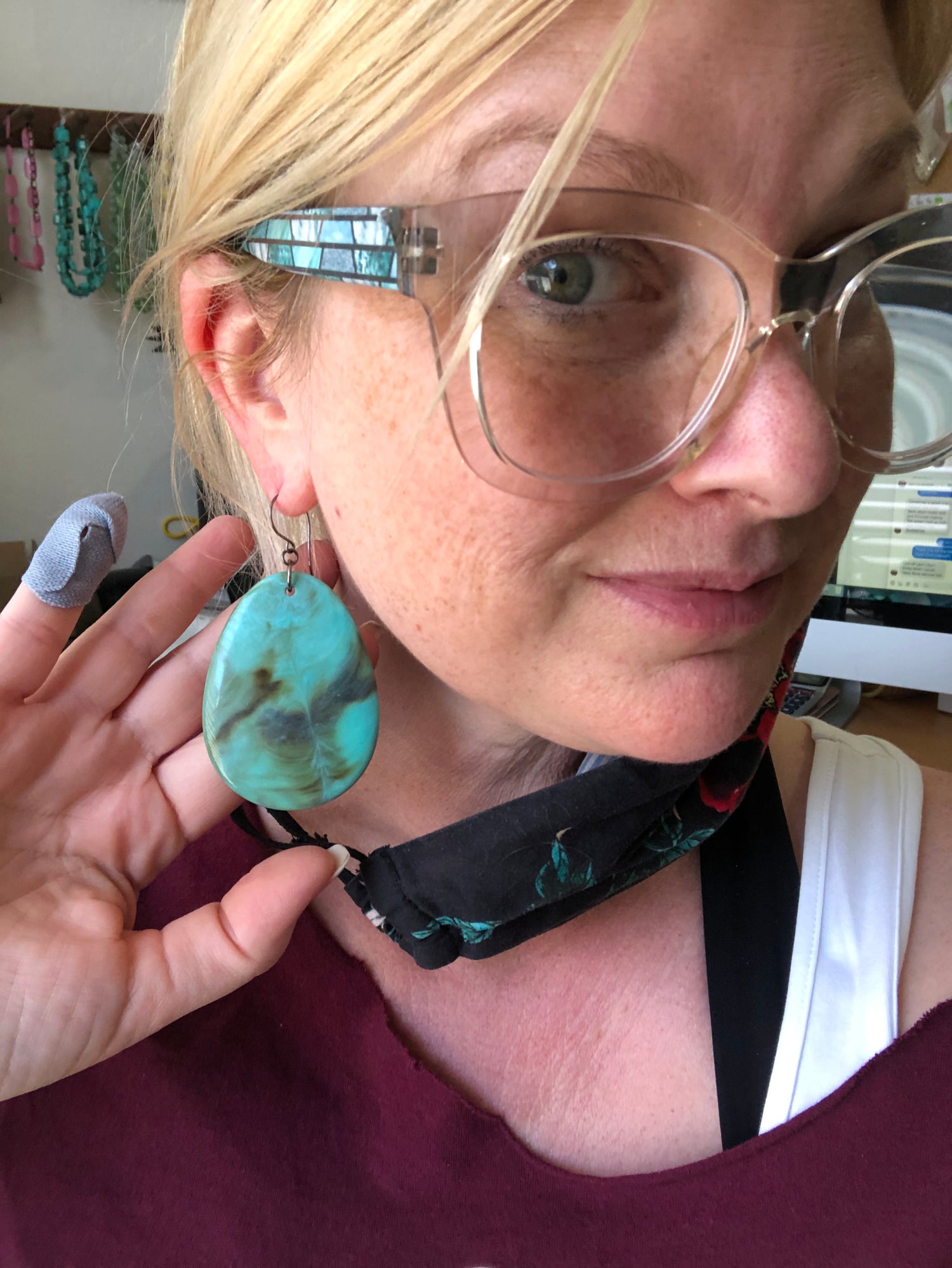Bold Marbled Turquoise Teardrop Earrings