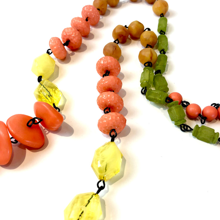 coral mustard and green beads
