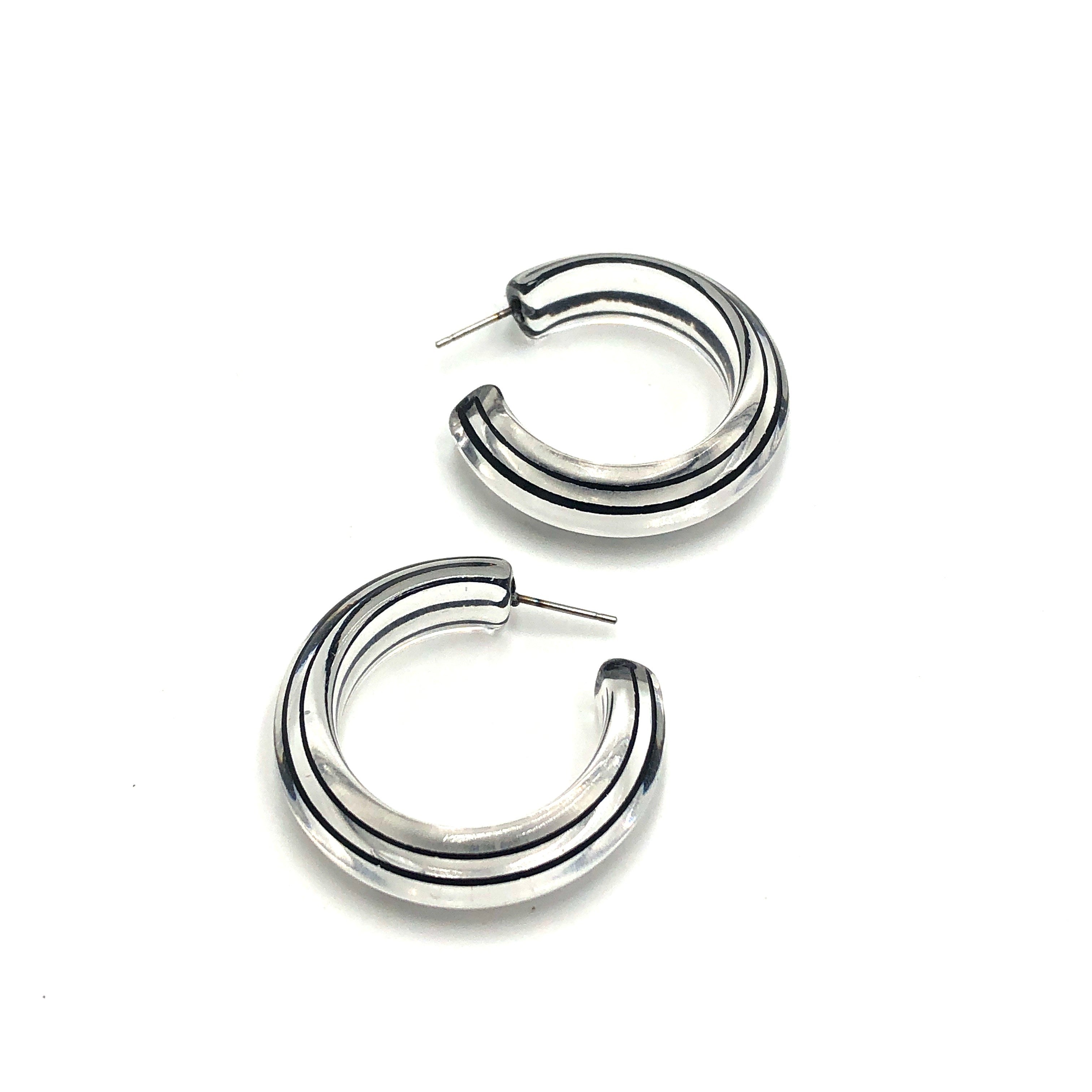 Clear &amp; Black Pinstripe Hoop Earrings