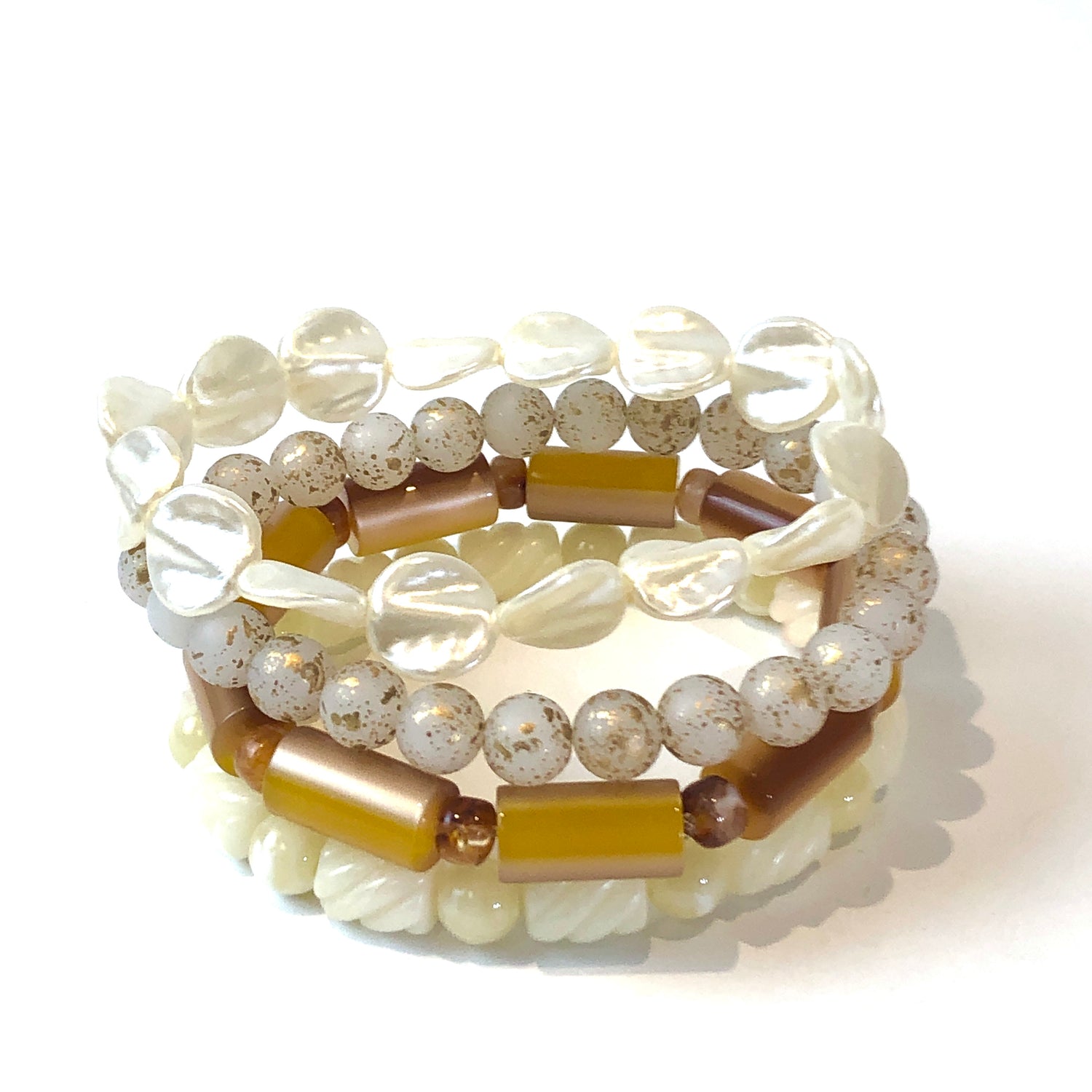 Gilded Spatter &amp; Pearls Stack and Stretch Bracelet Set