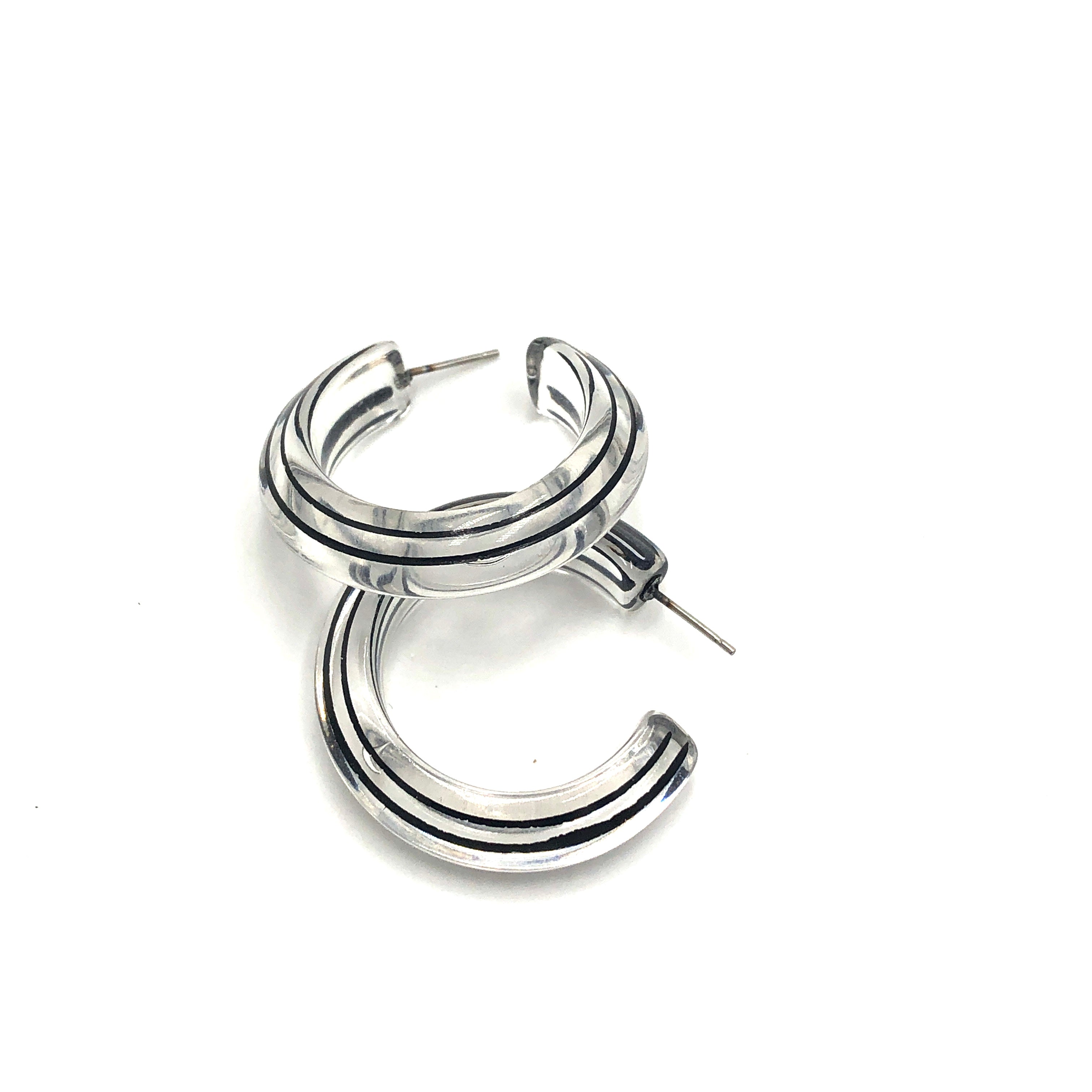 Clear &amp; Black Pinstripe Hoop Earrings