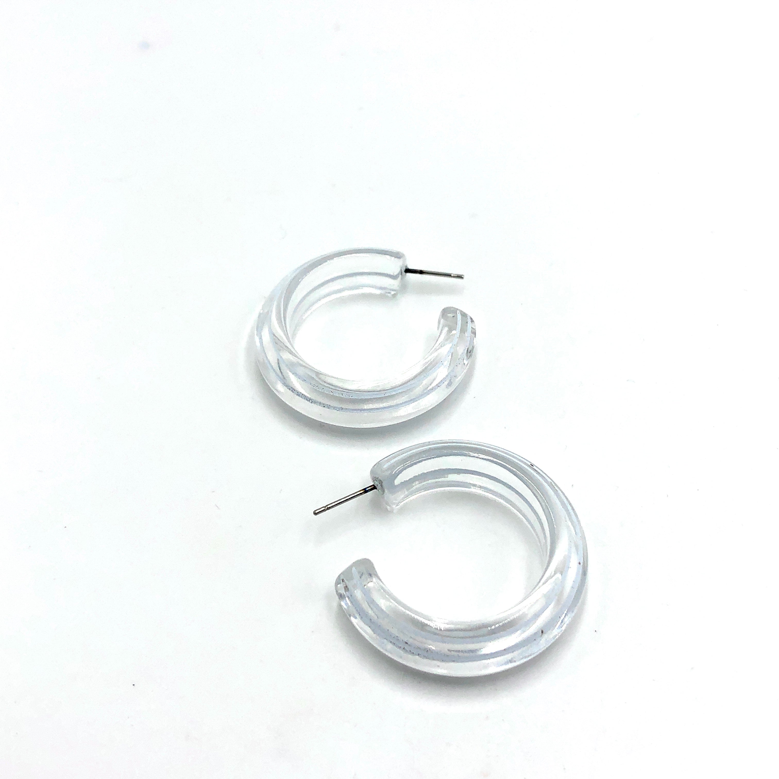 Clear &amp; White Pinstripe Hoop Earrings