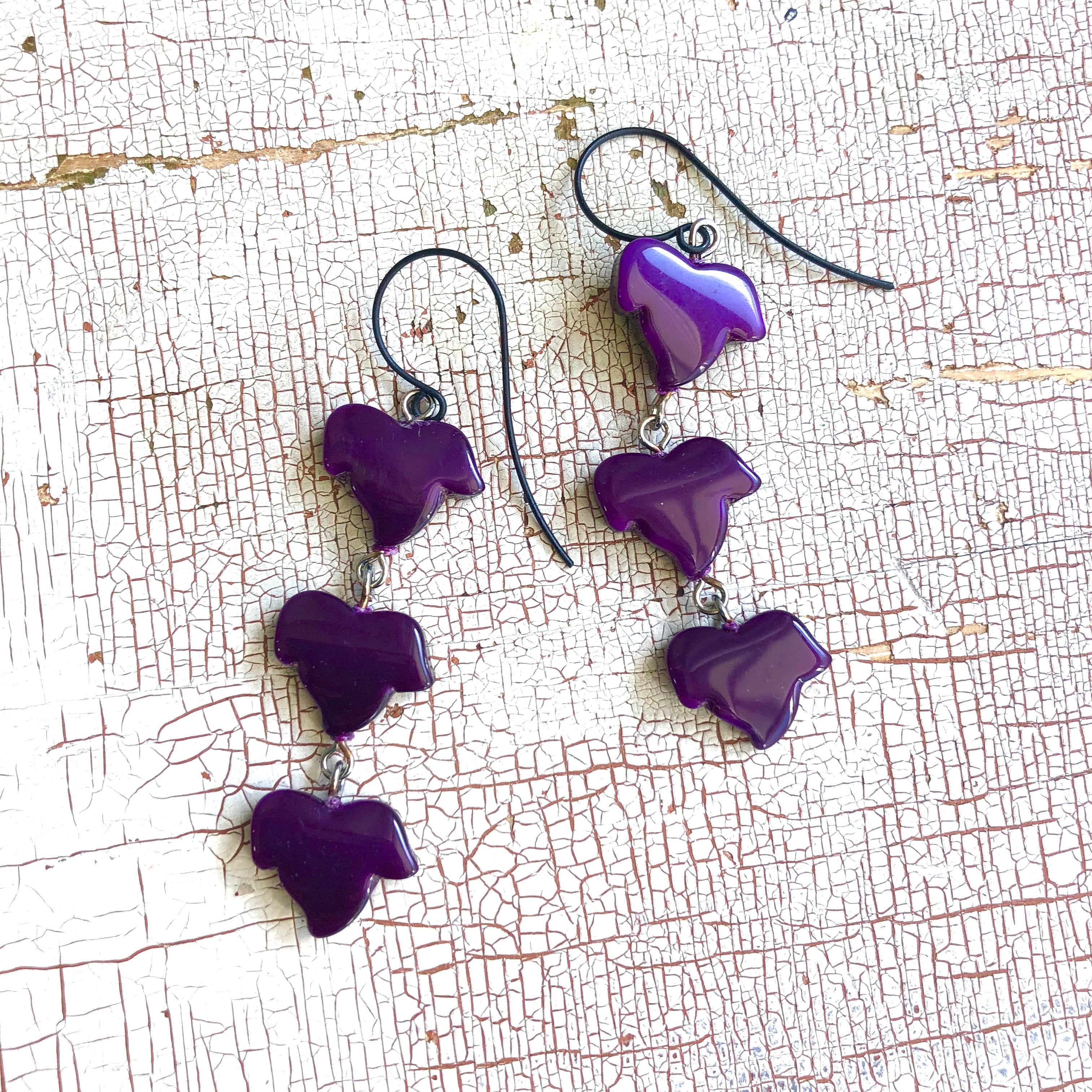 Purple Moonglow Triple Leaf Drop Earrings