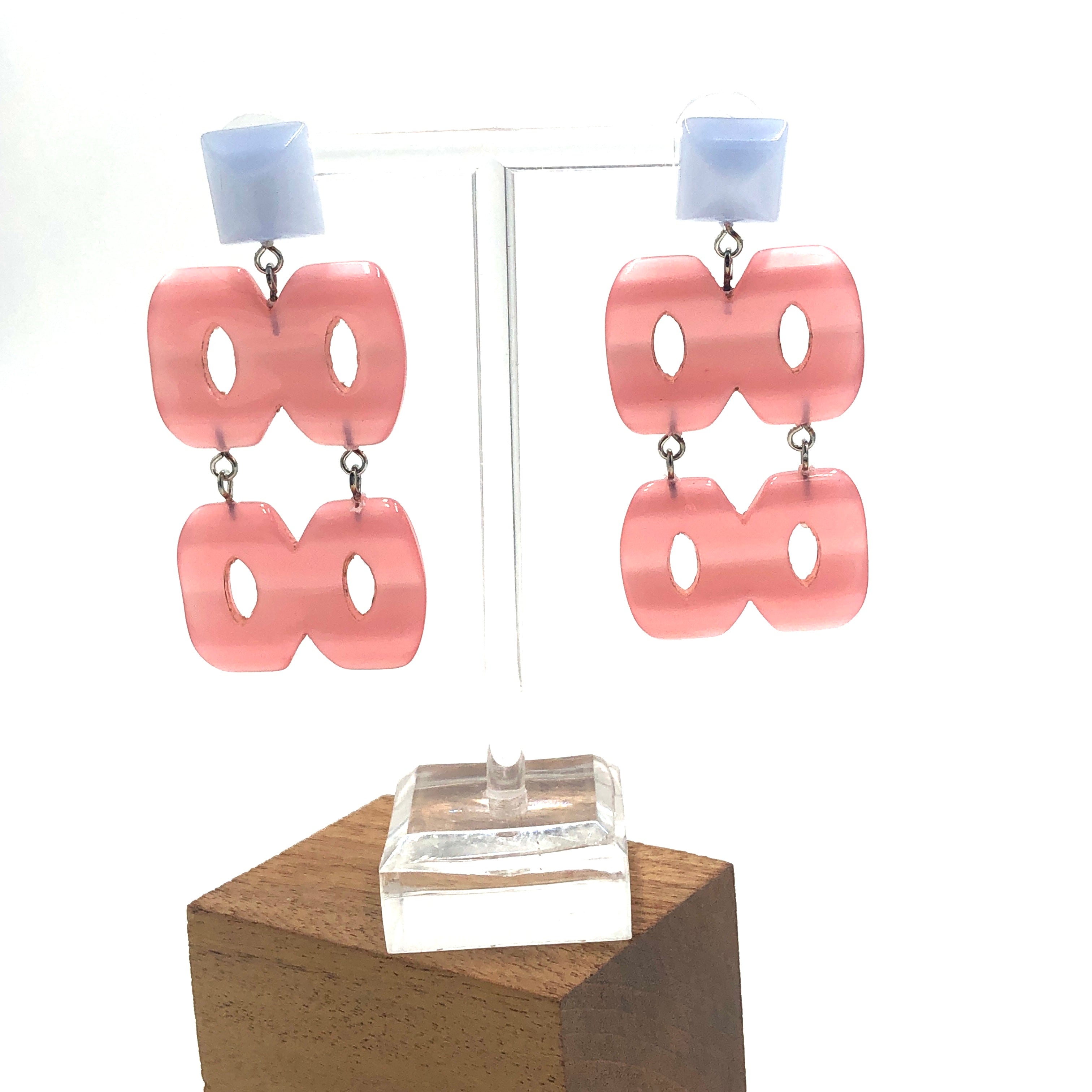 Blue &amp; Pink Hinged Moonglow Statement Earrings
