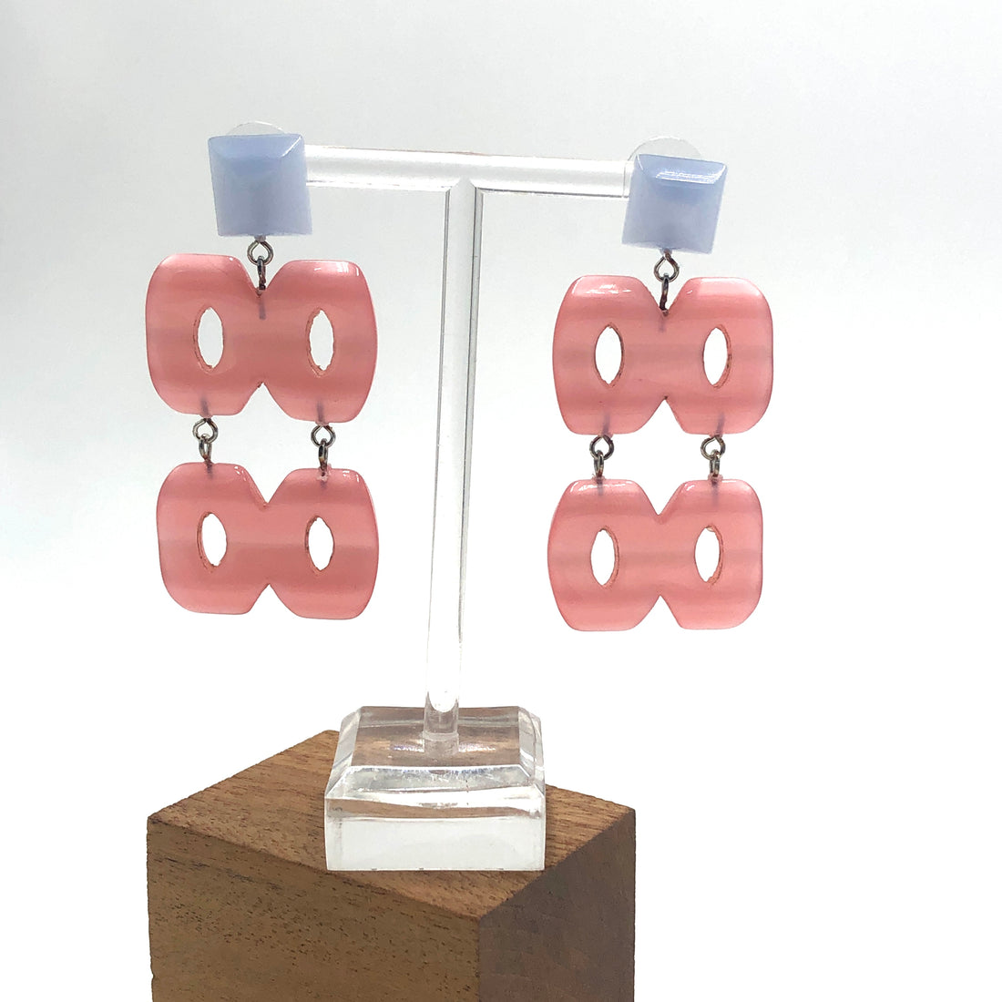Blue &amp; Pink Hinged Moonglow Statement Earrings