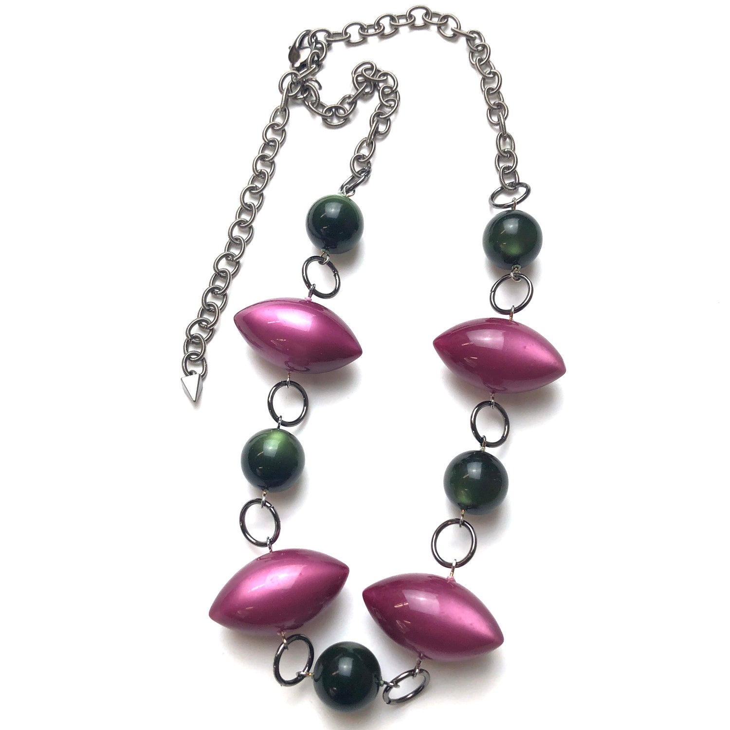 Deep Raspberry &amp; Forest Green Moonglow Stations Necklace