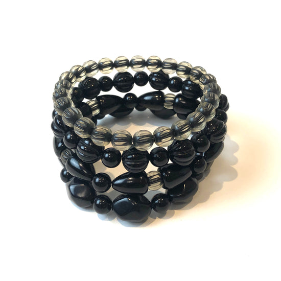 Black & Encased Stack & Stretch Bracelets Set