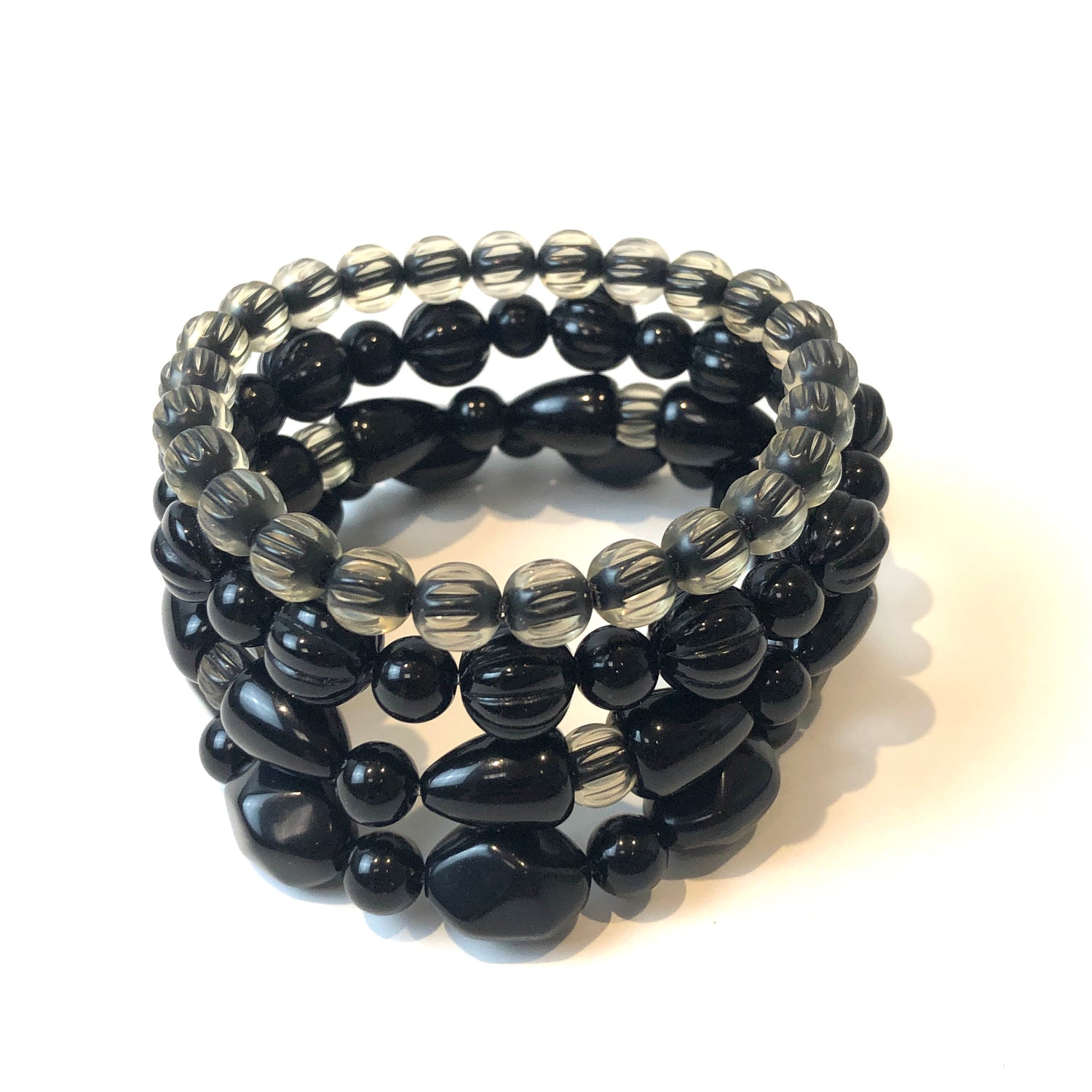 Black &amp; Encased Stack &amp; Stretch Bracelets Set