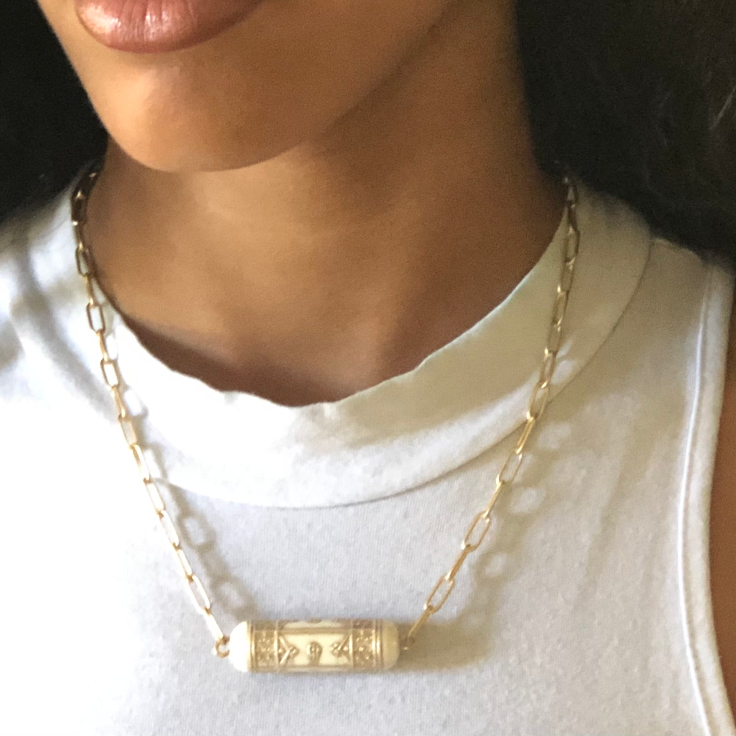 Gilded Cream Frosted Gold Paperclip Chain Necklace
