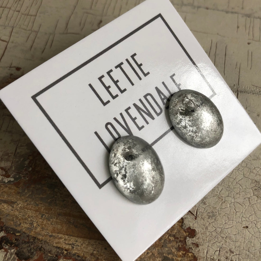 Silver Metallic Mercury Lucite Oval Stud Earrings