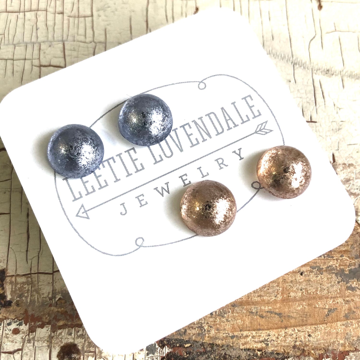 Blue &amp; Peach Metallic Mercury Lucite Stud Earrings Set