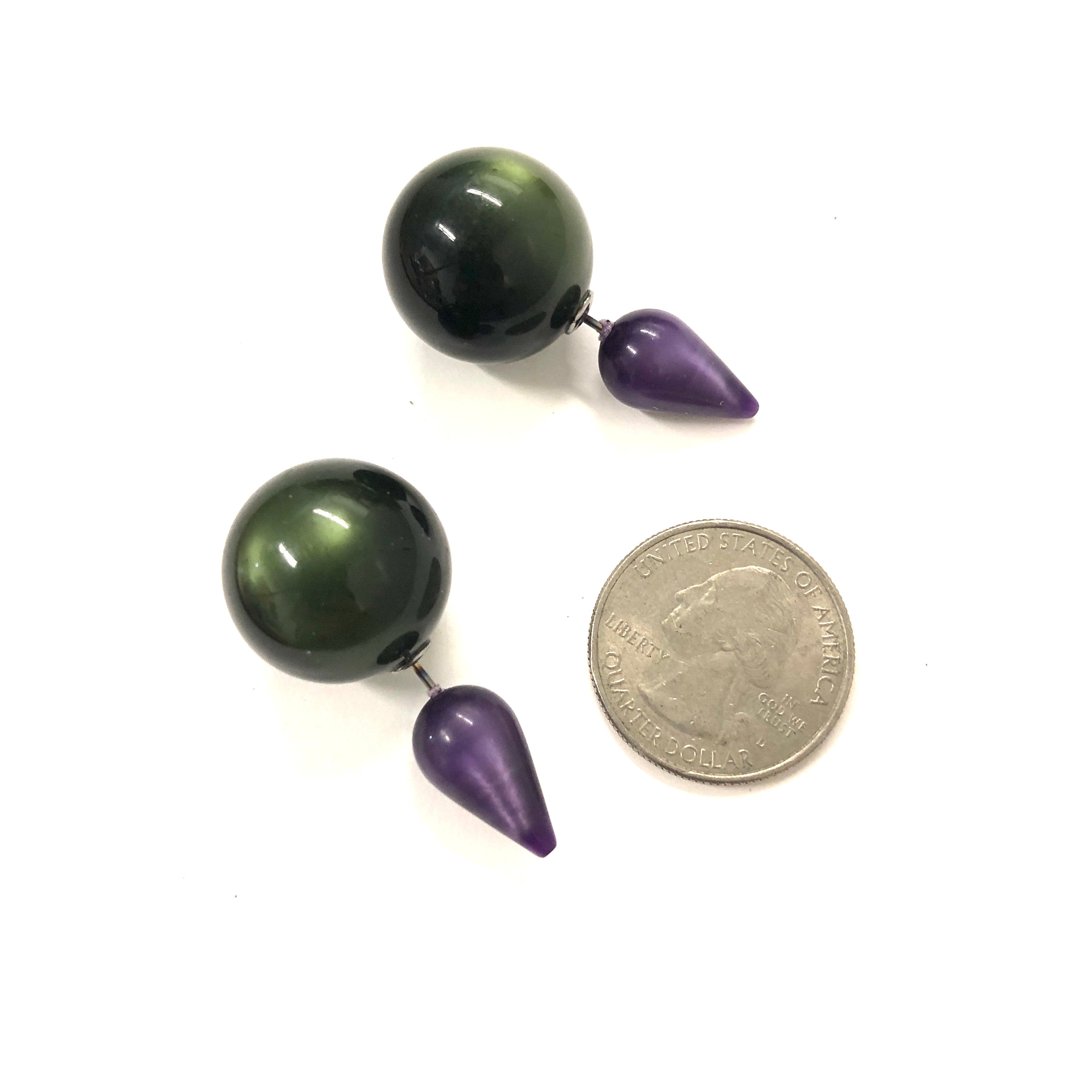 Purple &amp; Forest Green Moonglow Spike 2-Sided Stud Earrings
