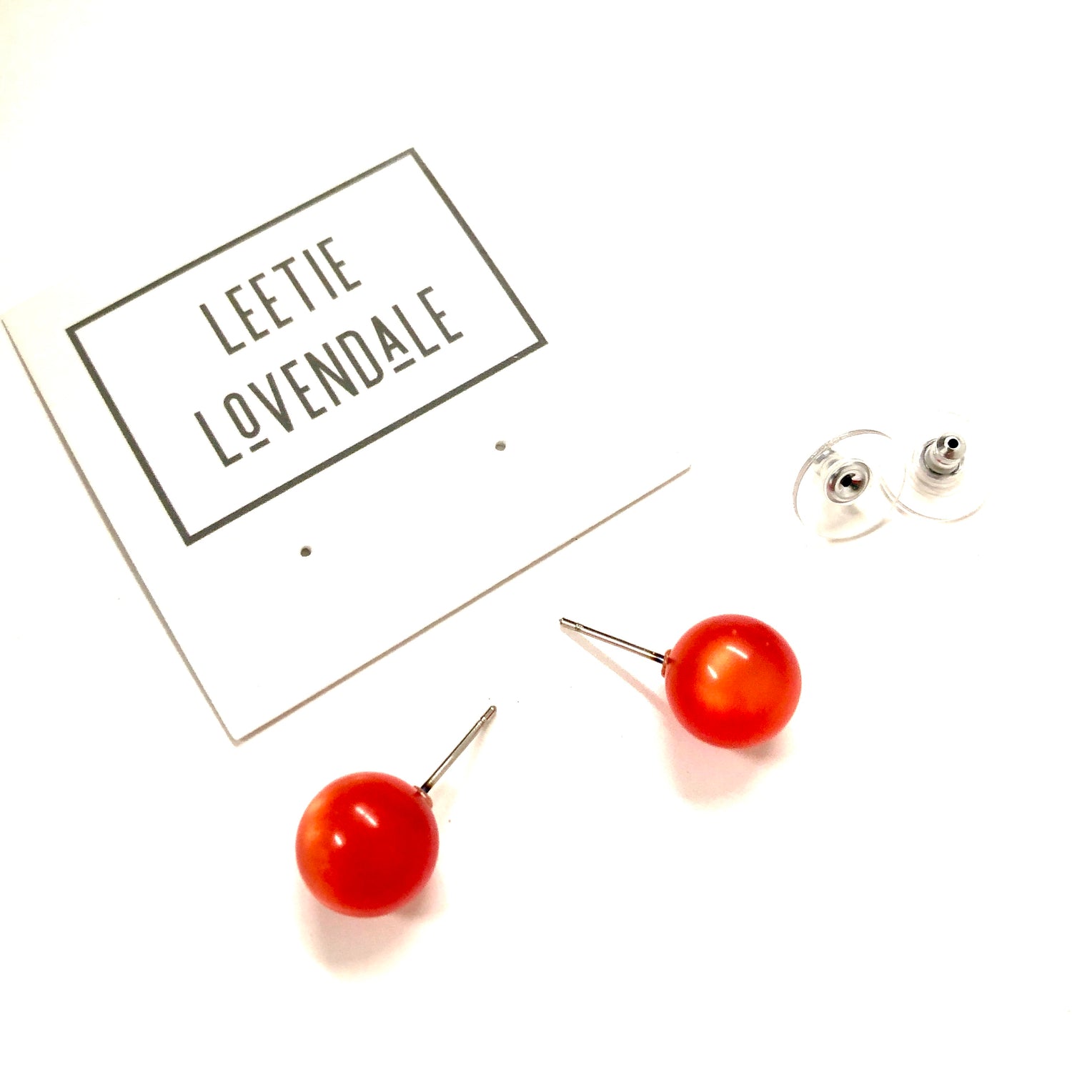 Flame Orange Moonglow Ball Stud Earrings