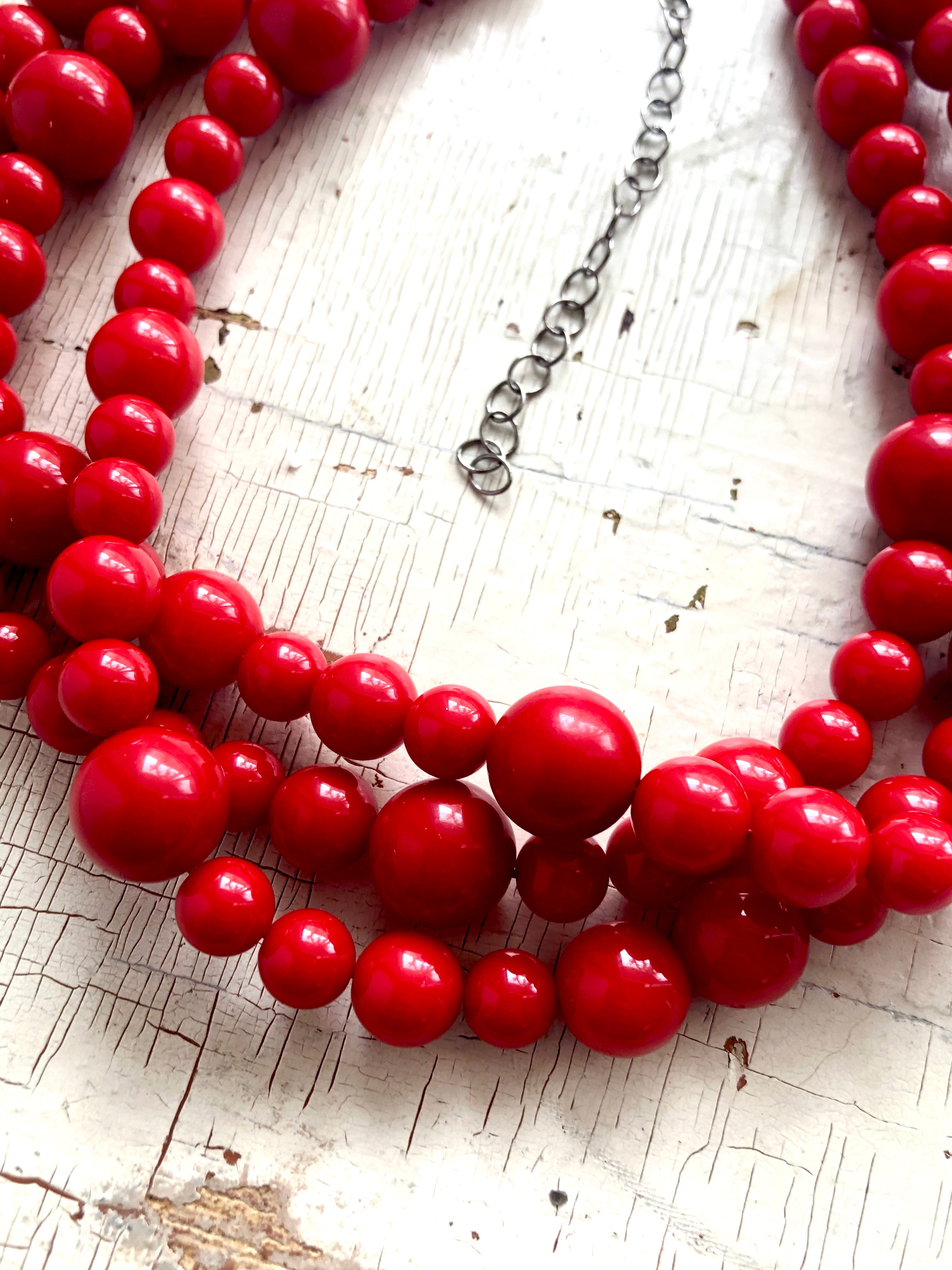 Cherry Red Beaded Multi Strand Morgan Necklace – Leetie Lovendale