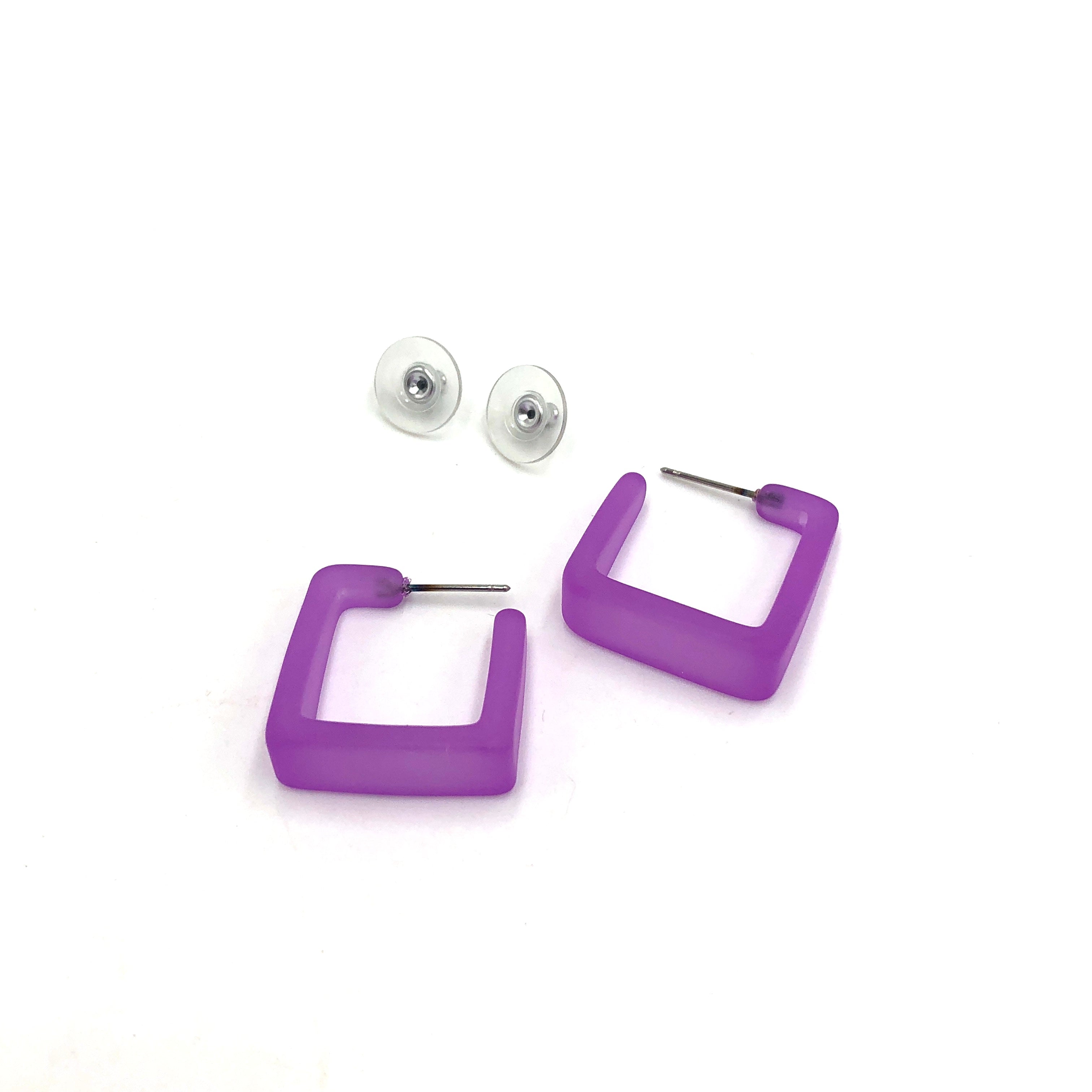 Lilac Frosted Cubist Hoop Earrings