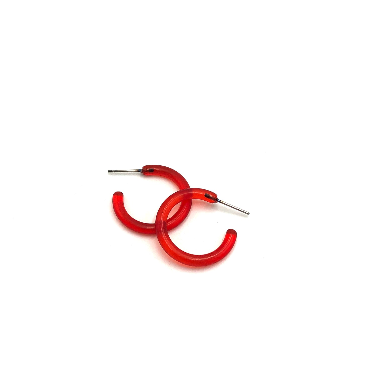 Red Small Jelly Tube Hoop Earrings -1&quot;