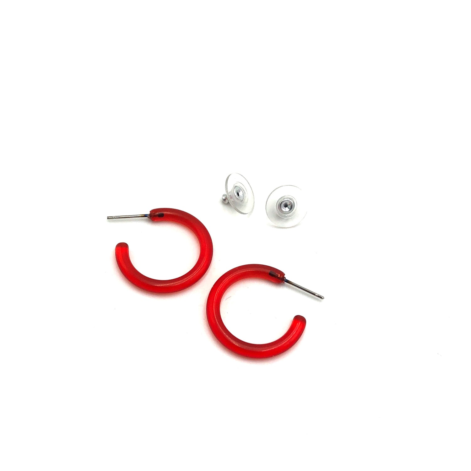 Red Small Jelly Tube Hoop Earrings -1&quot;