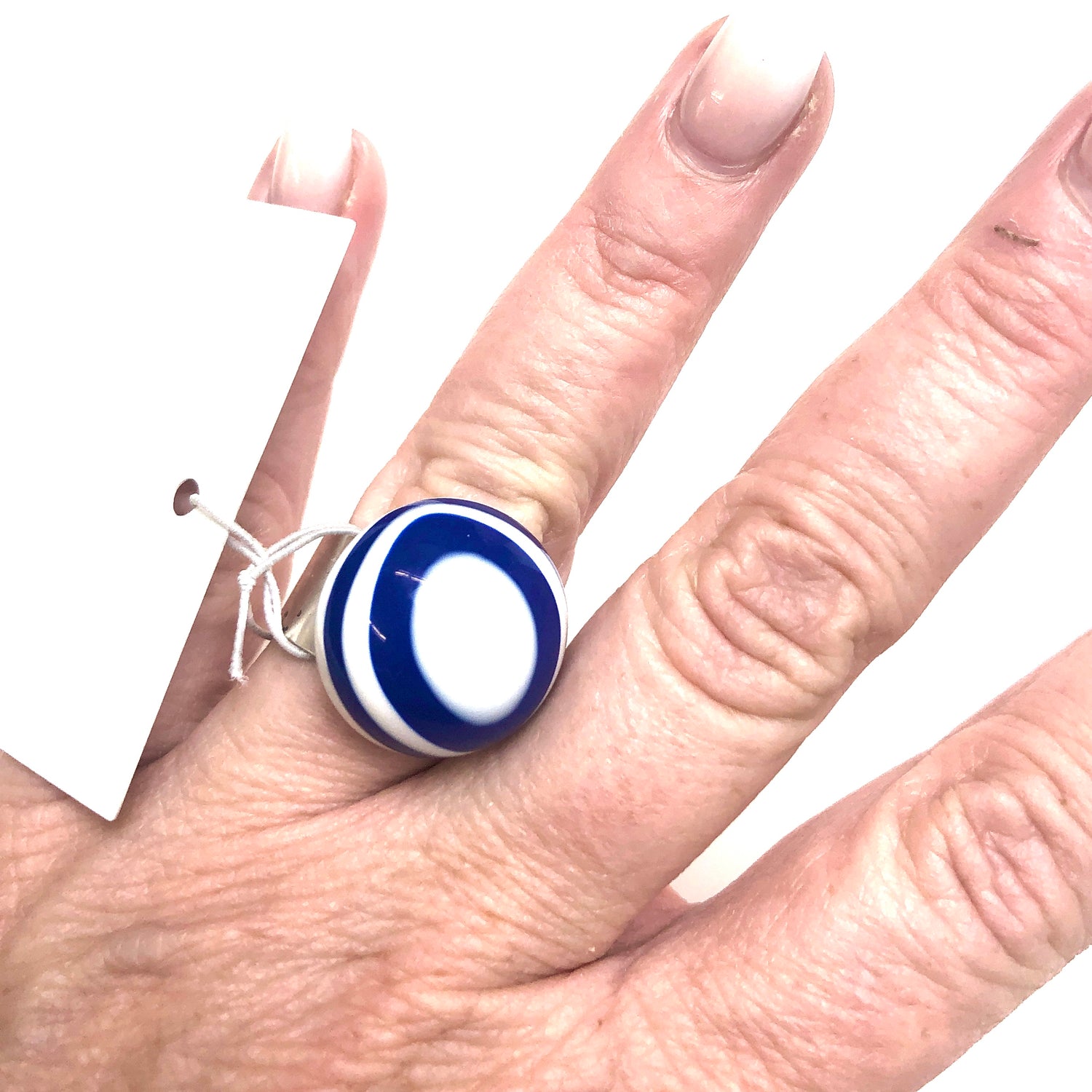 blue white vintage ring