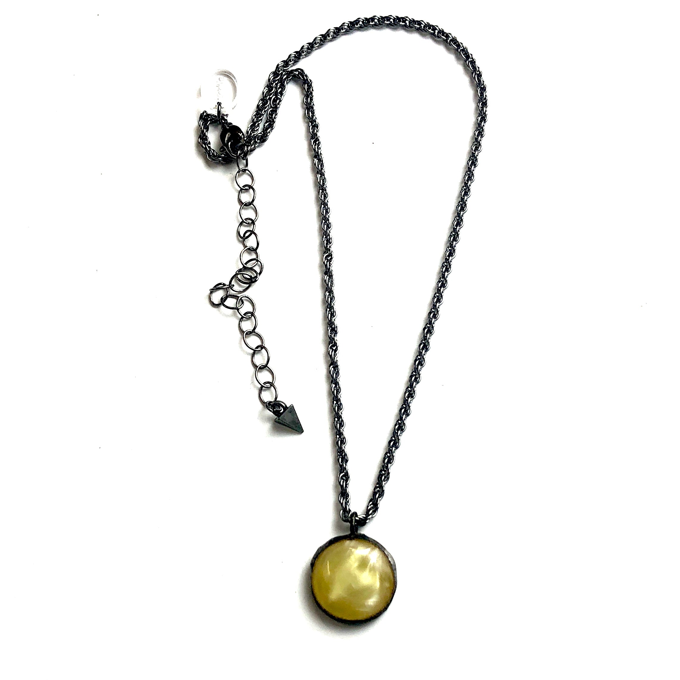 Yellow Chiffon Aura Glow  &amp; Gun Metal Layering Necklace - Shortie