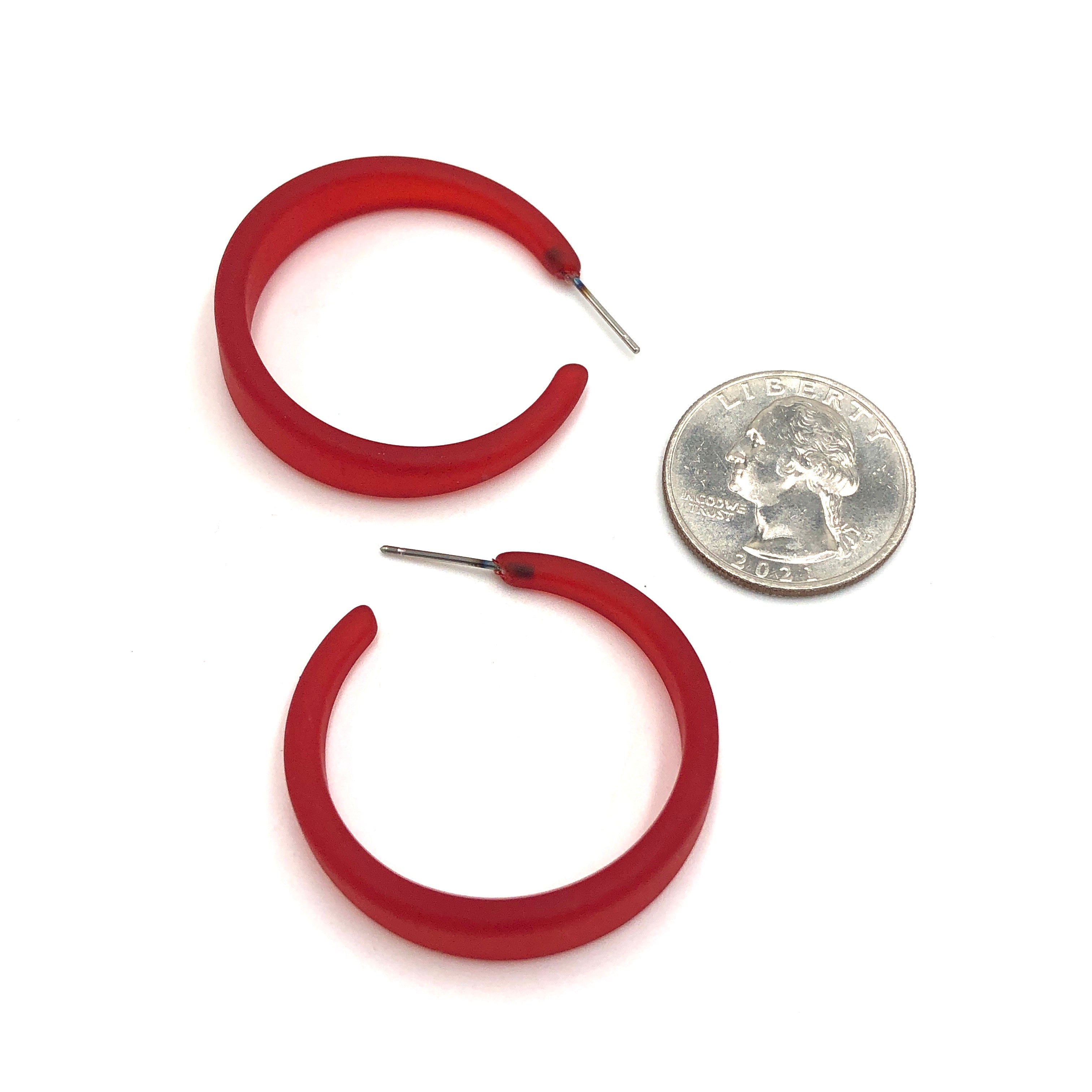 red frosted earrings
